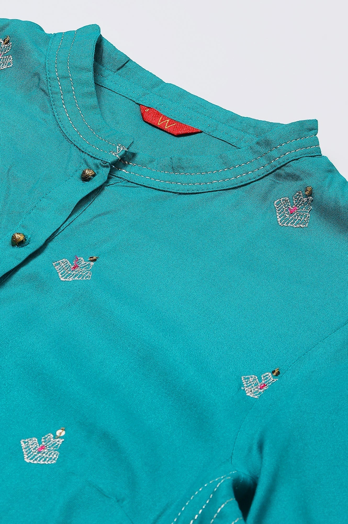 W for Woman Teal Embroidered Kurta Set