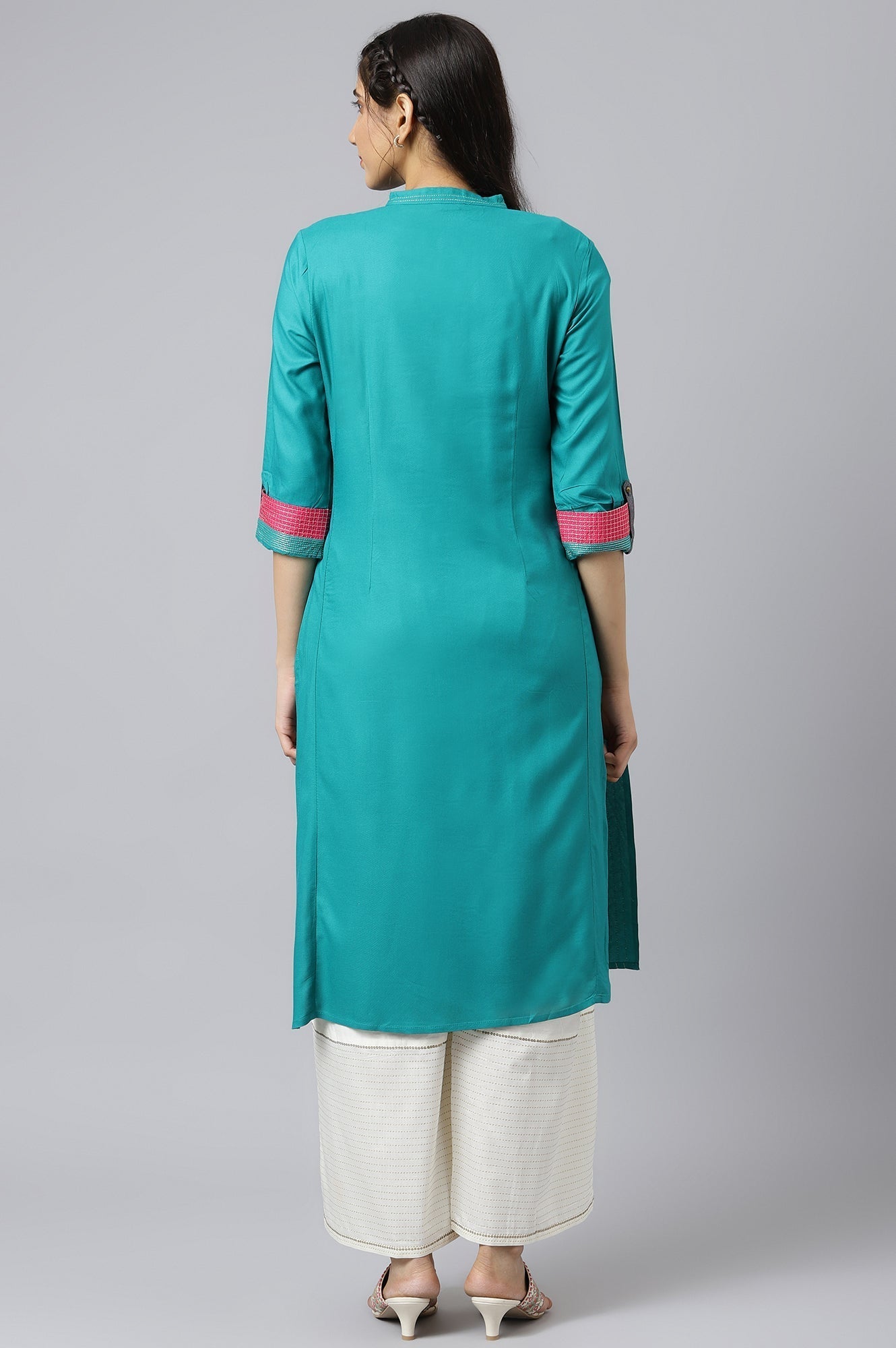 W for Woman Teal Embroidered Kurta Set