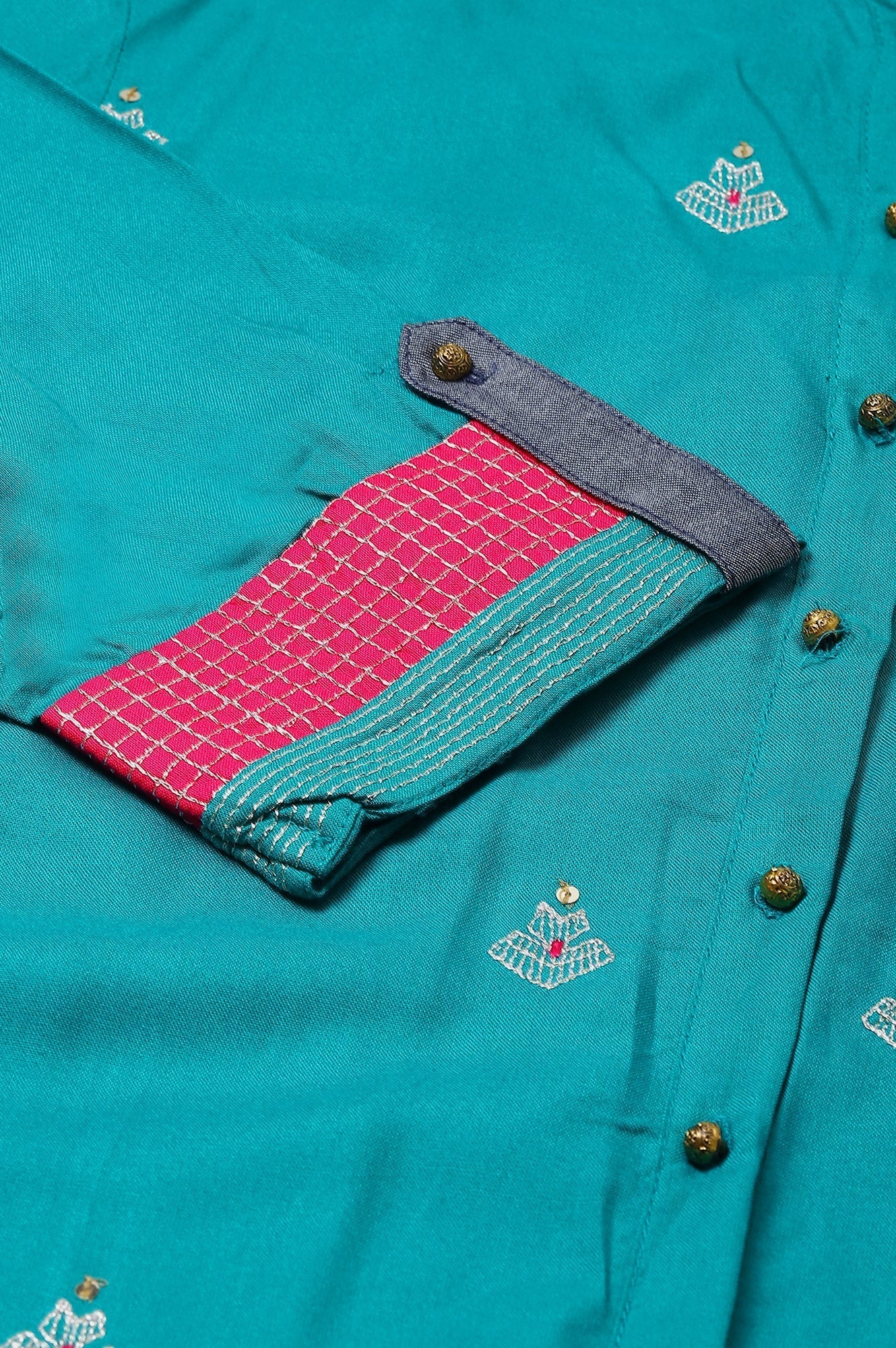 W for Woman Teal Embroidered Kurta Set