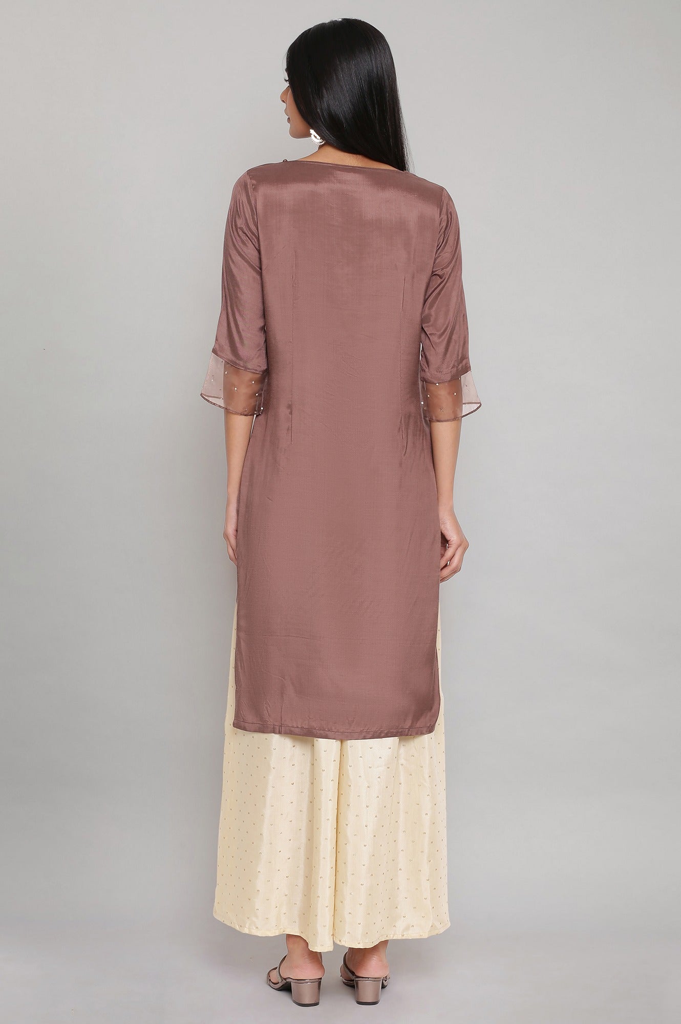 W for Woman Purple Embroidered kurta-Flared Pants Set