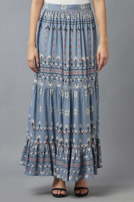 W for Woman Chambray Blue Tiered Skirt
