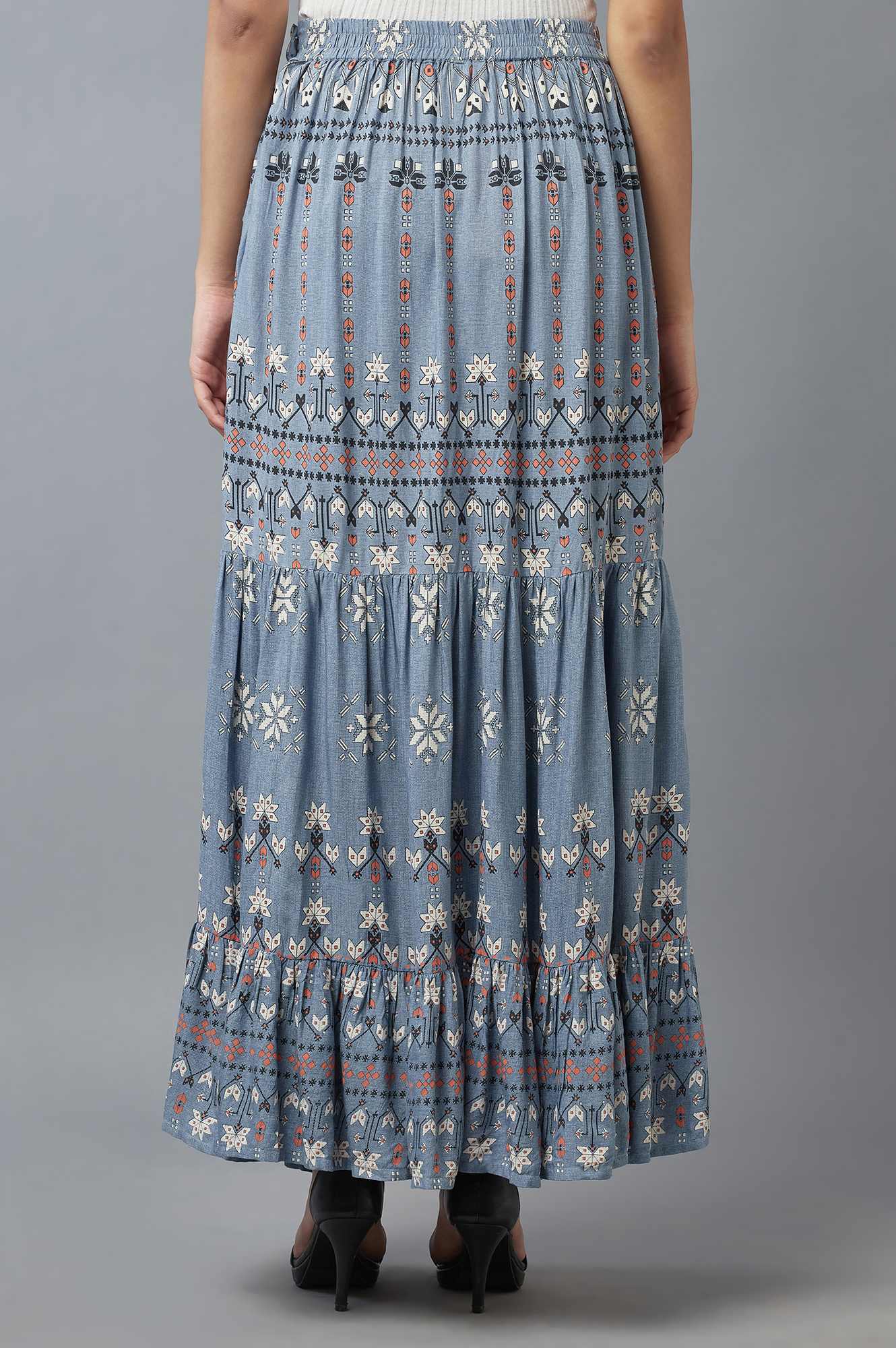 W for Woman Chambray Blue Tiered Skirt