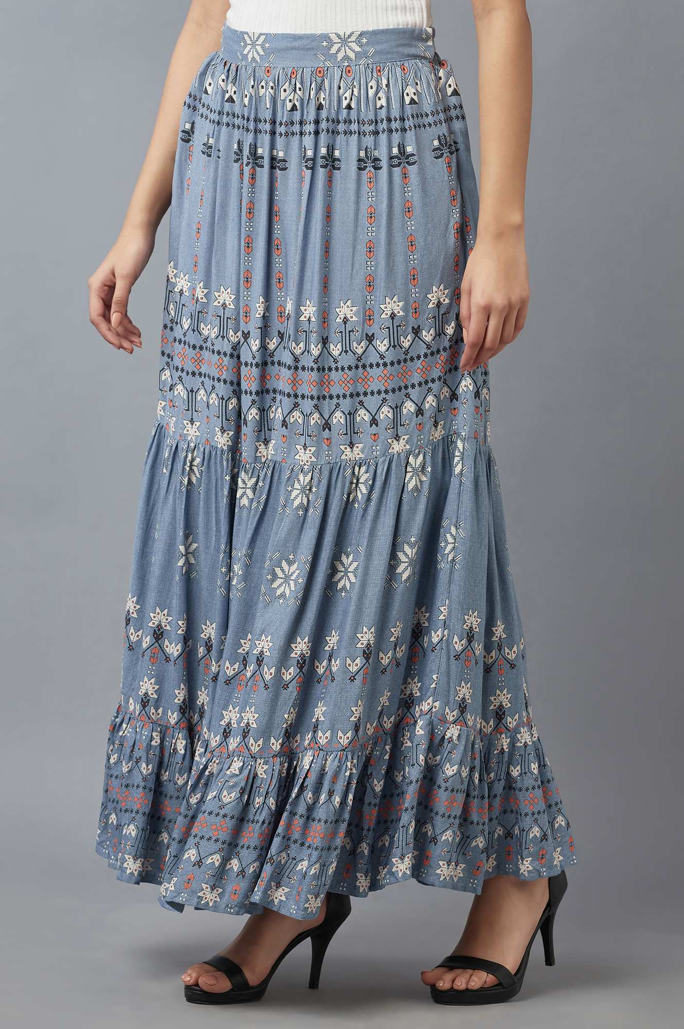 W for Woman Chambray Blue Tiered Skirt