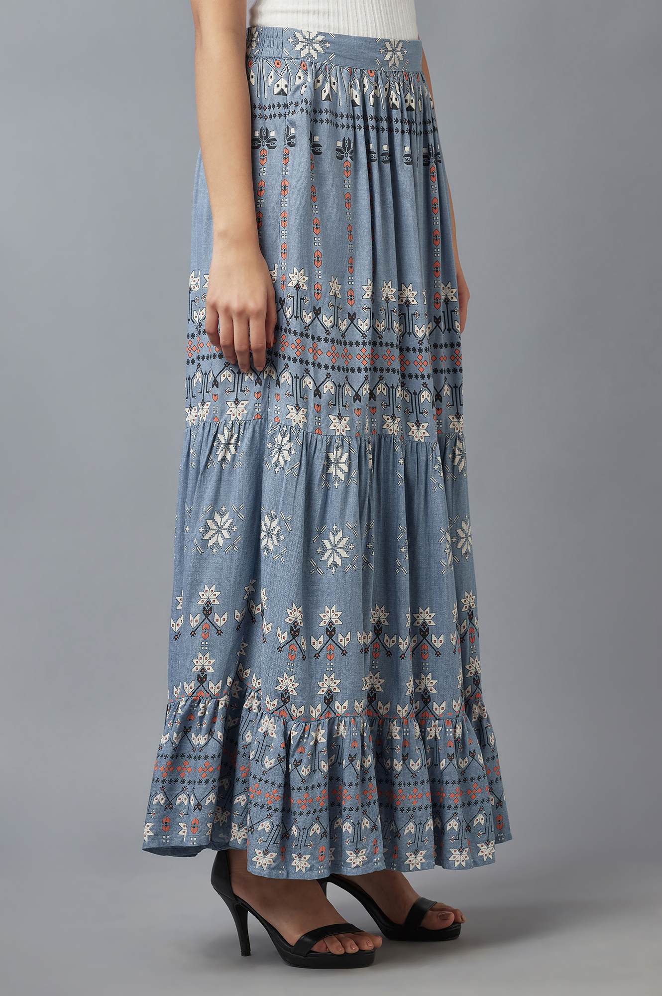 W for Woman Chambray Blue Tiered Skirt