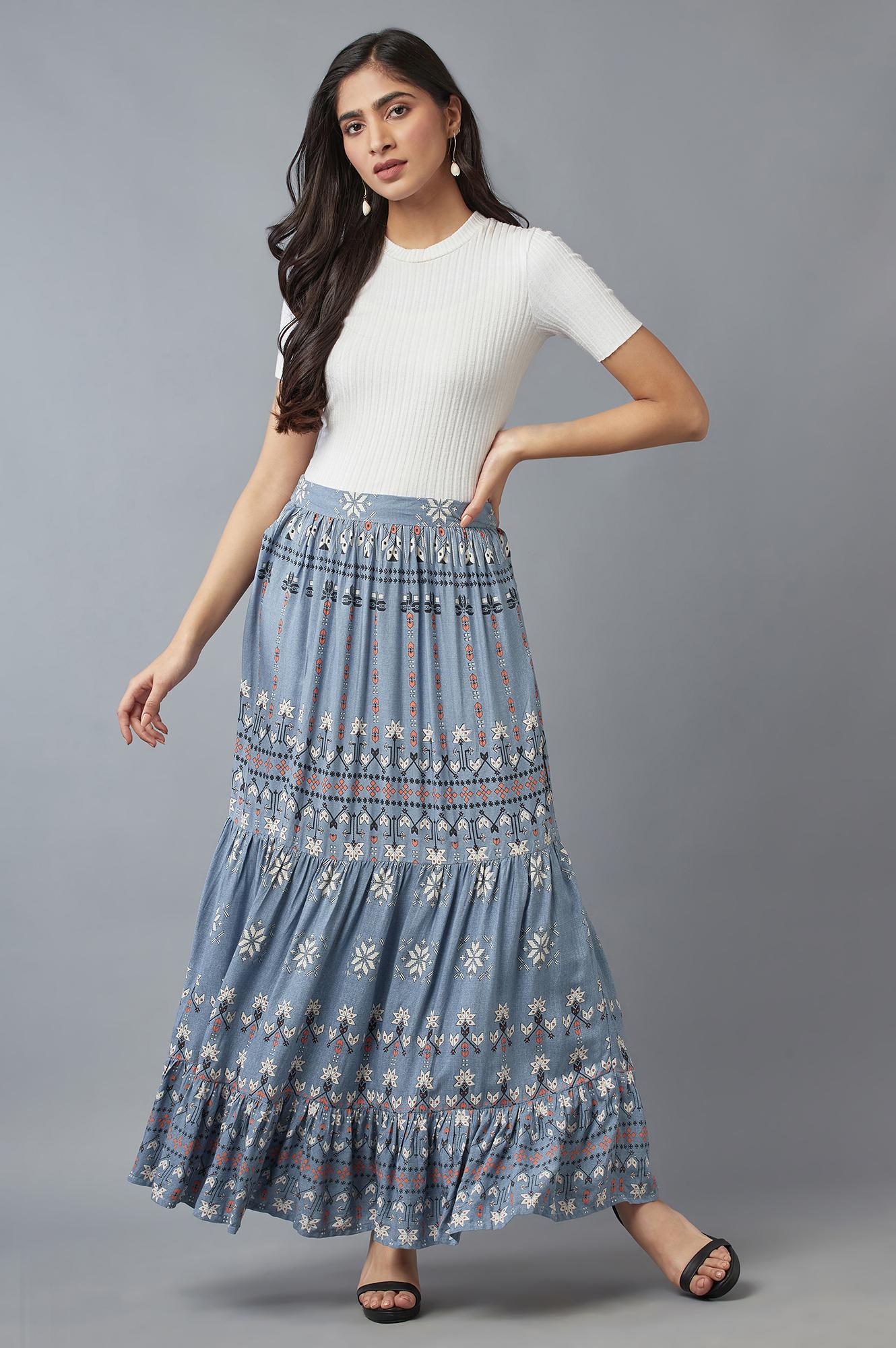 W for Woman Chambray Blue Tiered Skirt