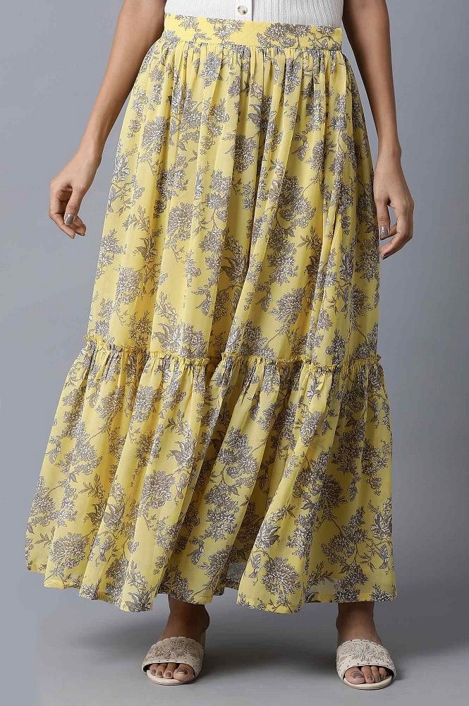 W for Woman Yellow Georgette Tiered Skirt