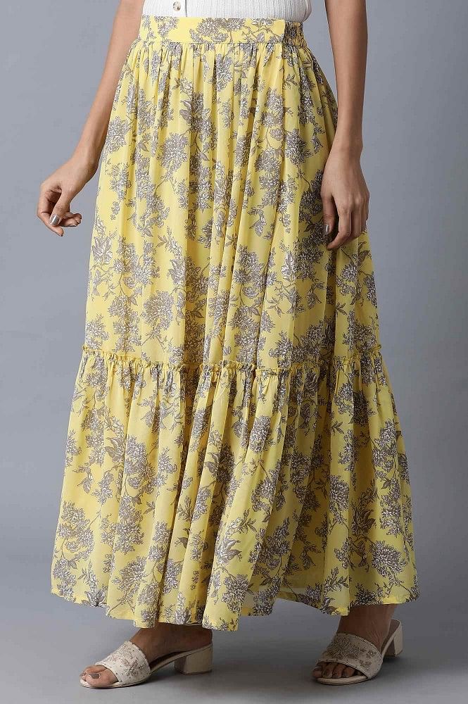 W for Woman Yellow Georgette Tiered Skirt