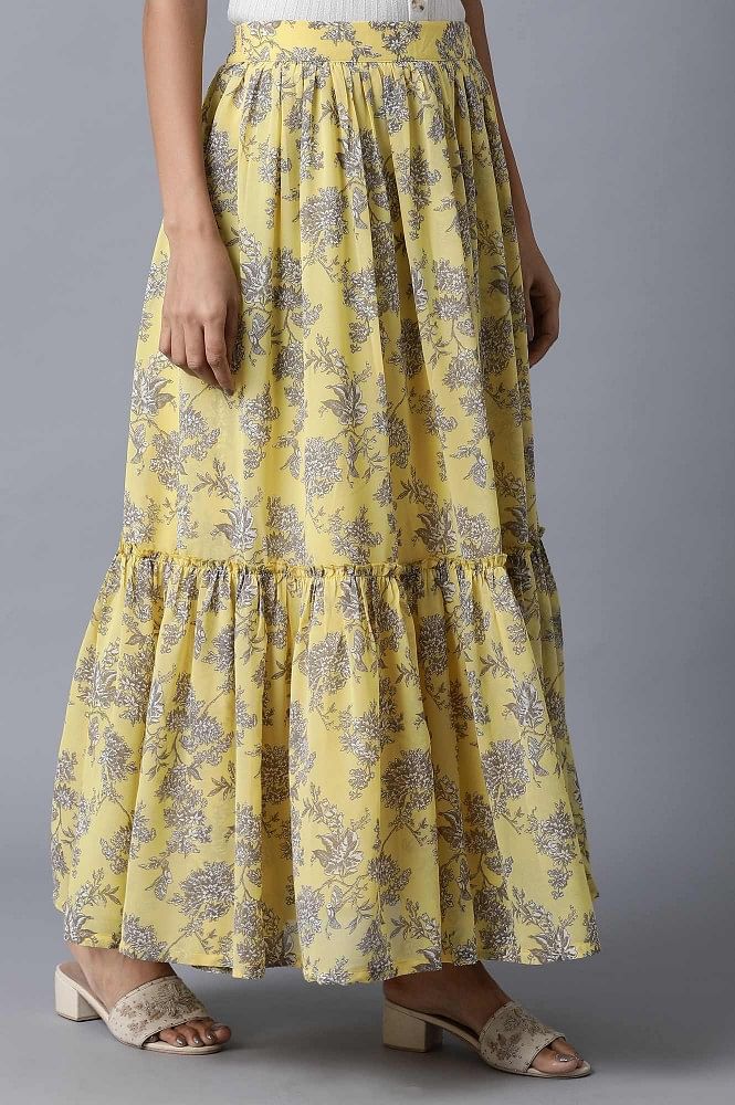 W for Woman Yellow Georgette Tiered Skirt