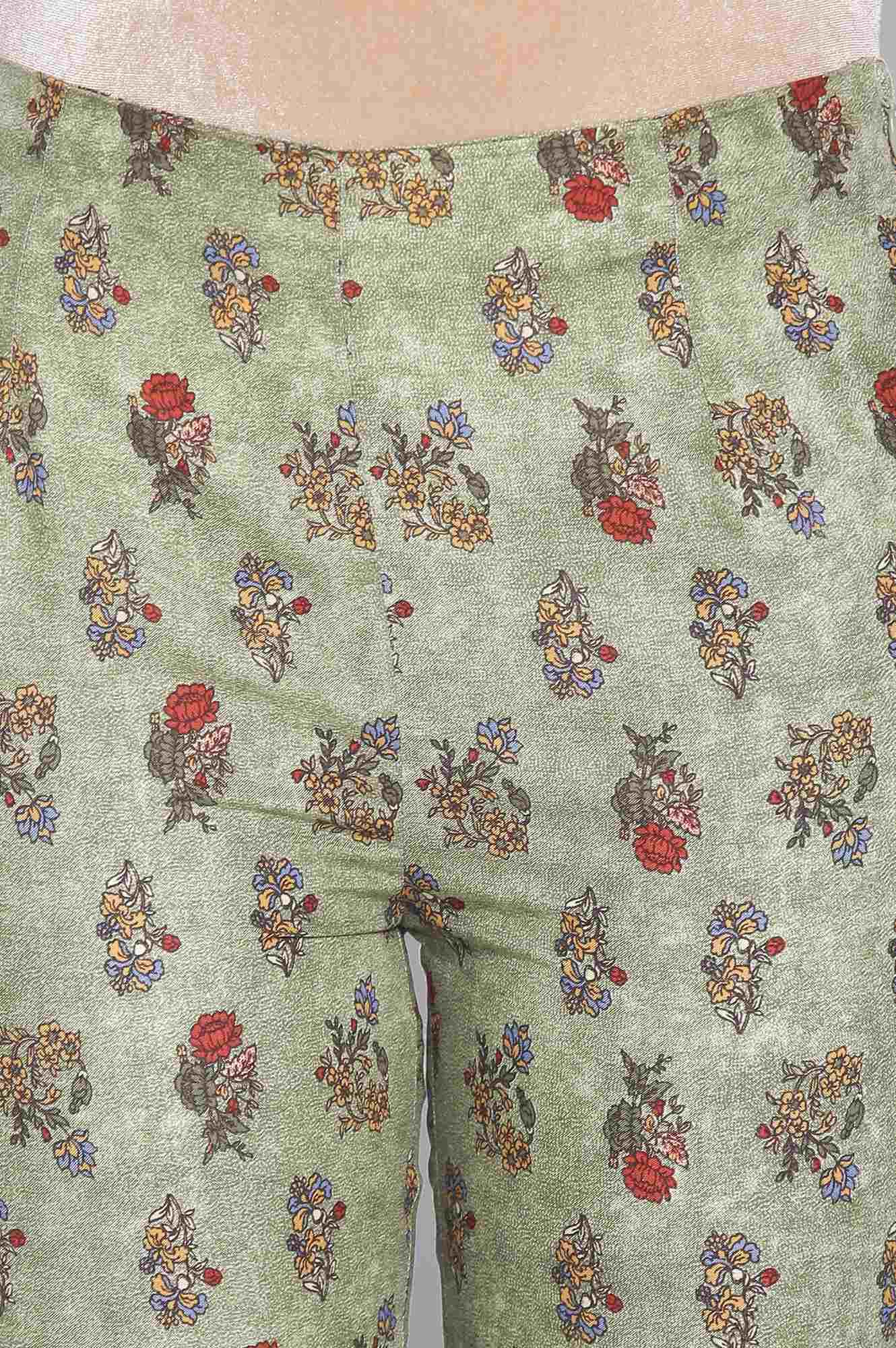 W for Woman Smoked Green Floral Print Slim Pants