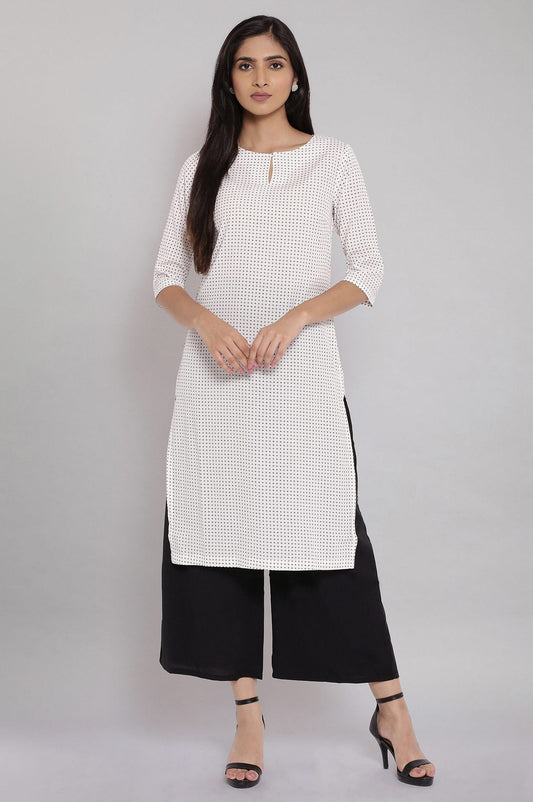 W for Woman Ecru Printed kurta With Black Parallel Pants