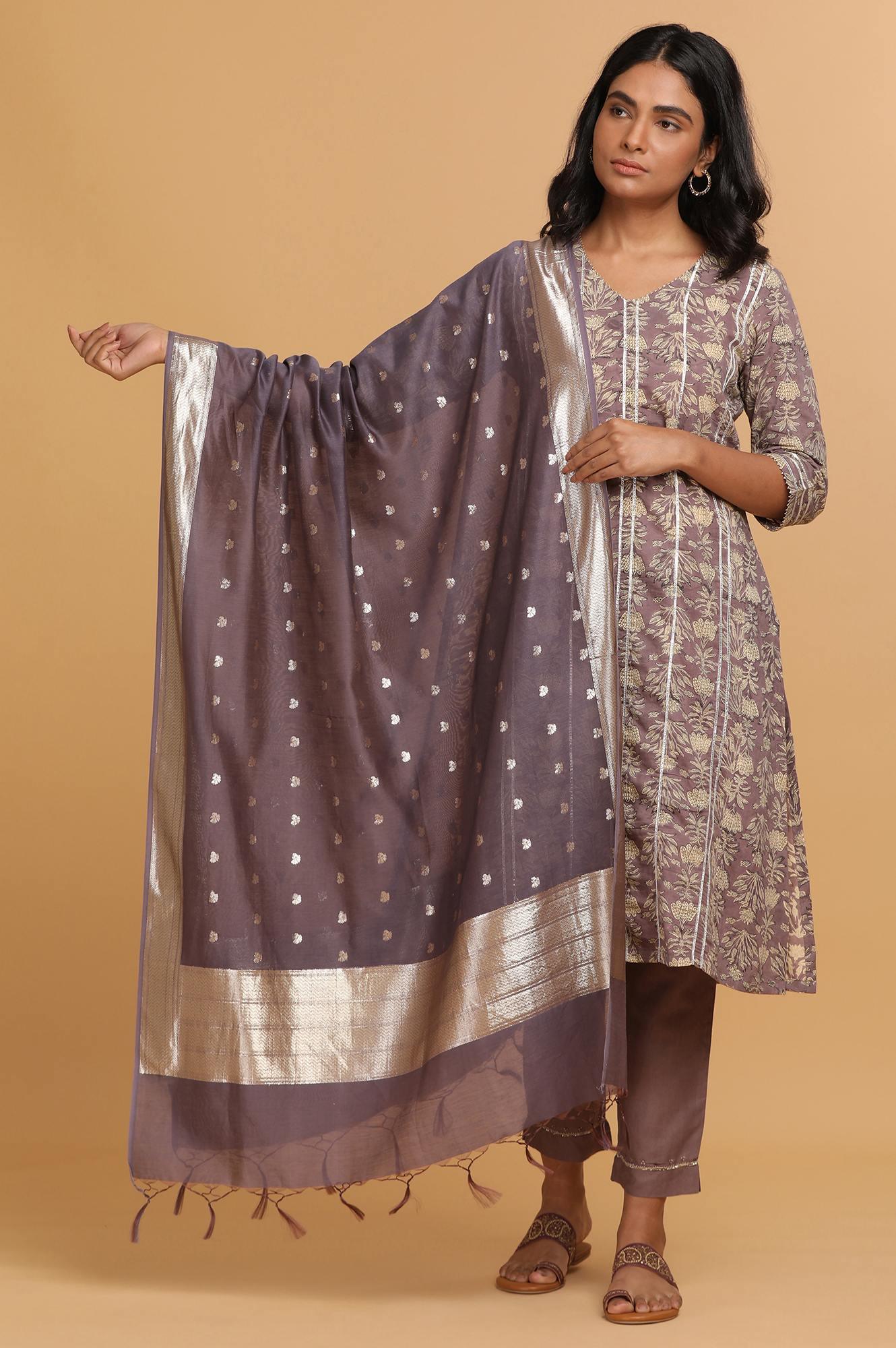 W for Woman Light Purple Cotton Silk Jacquard Drape