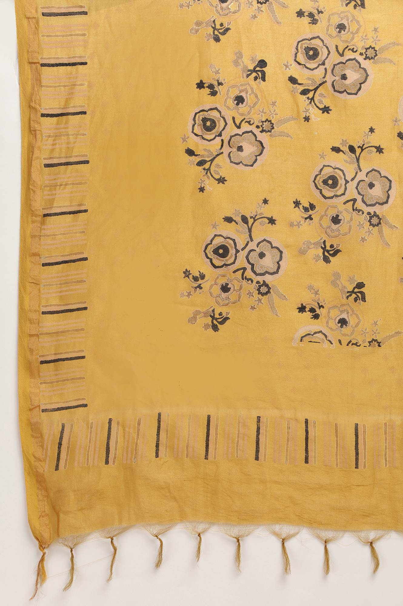 W for Woman Yellow Cotton Silk Block Printed Drape  Grab2Buy WforWoman Grab2Buy