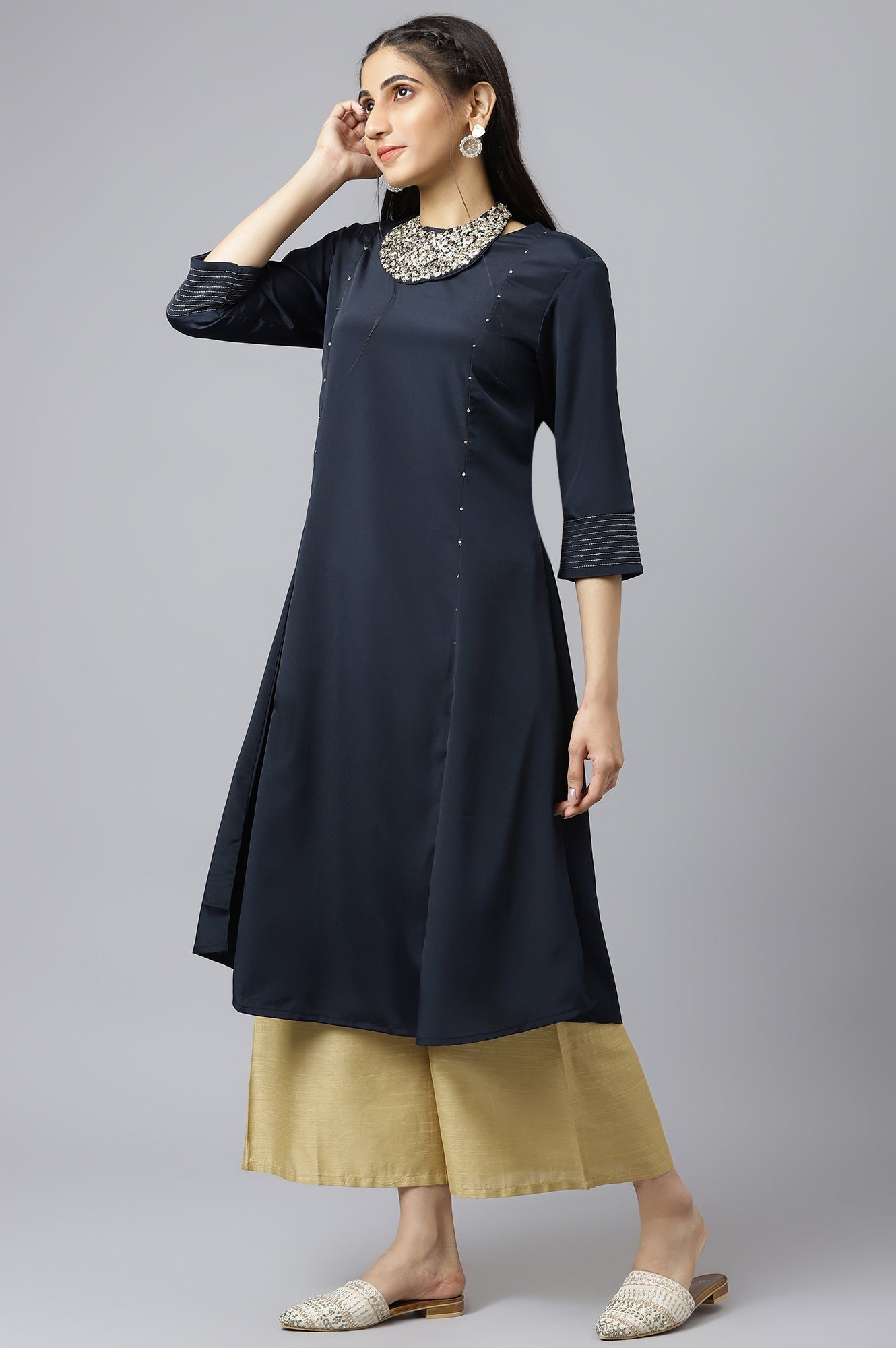 W for Woman Blue Sequin Light Festive kurta