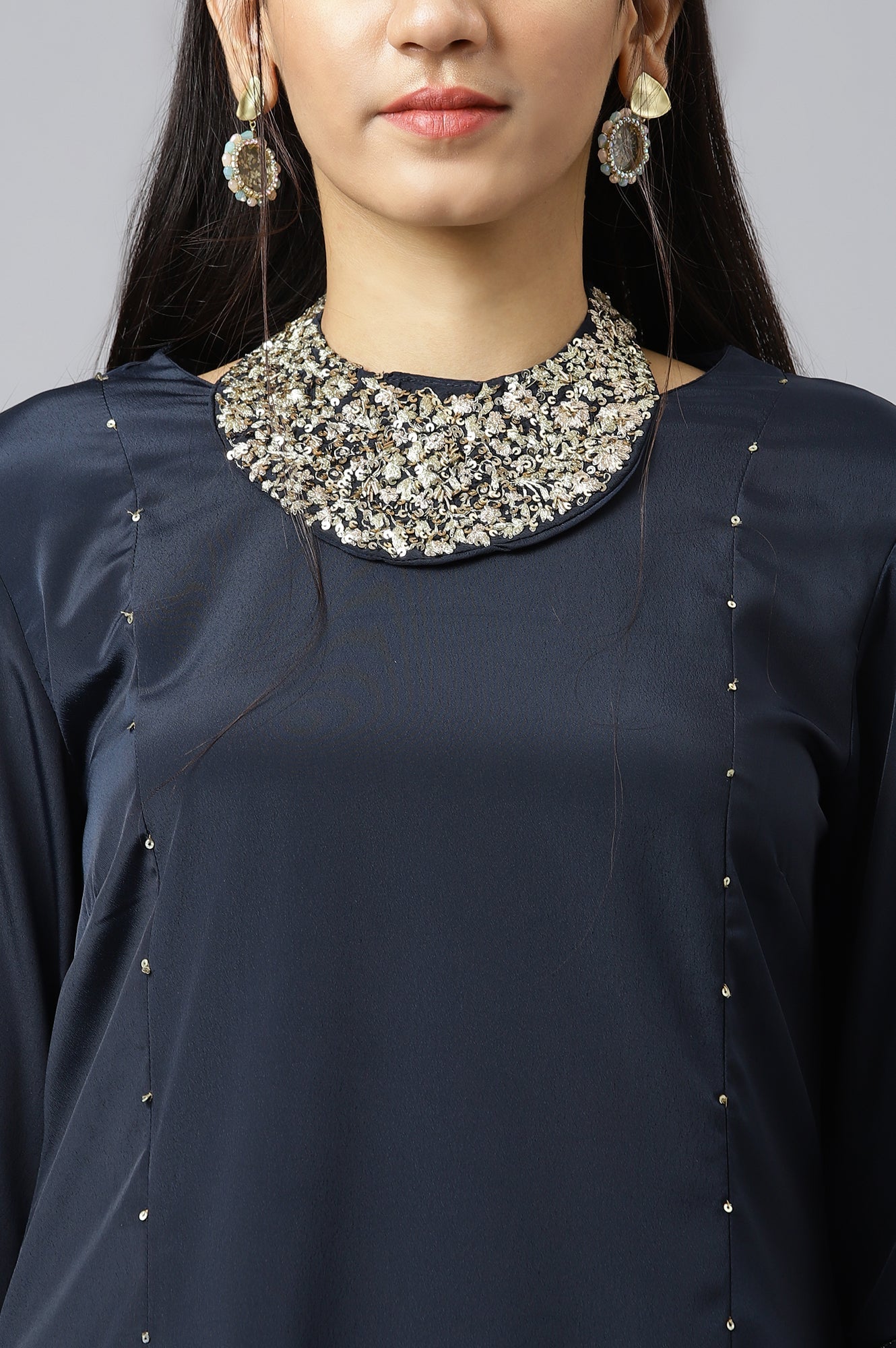 W for Woman Blue Sequin Light Festive kurta
