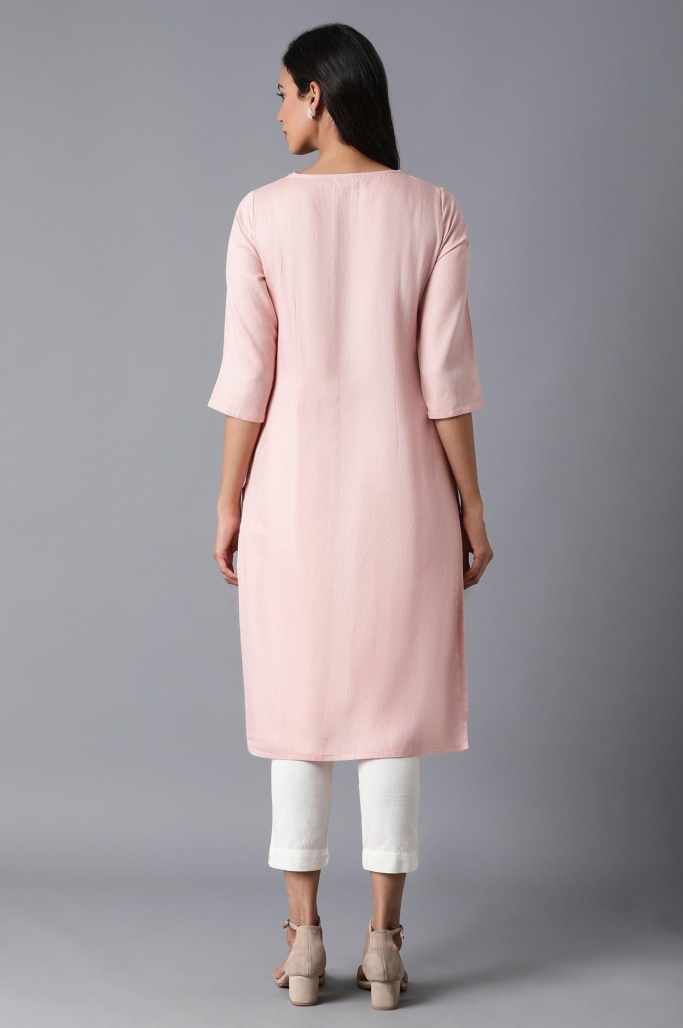 W for Woman Pink Dobby kurta