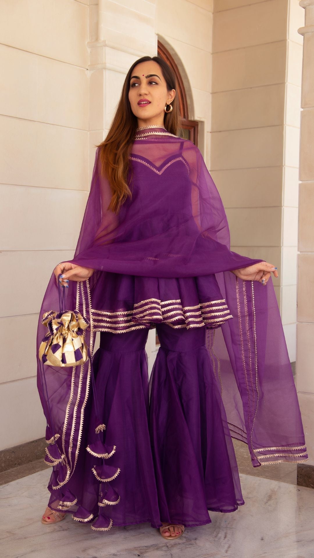 Pomcha Jaipur Masakali Purple Organza Sharara Set 