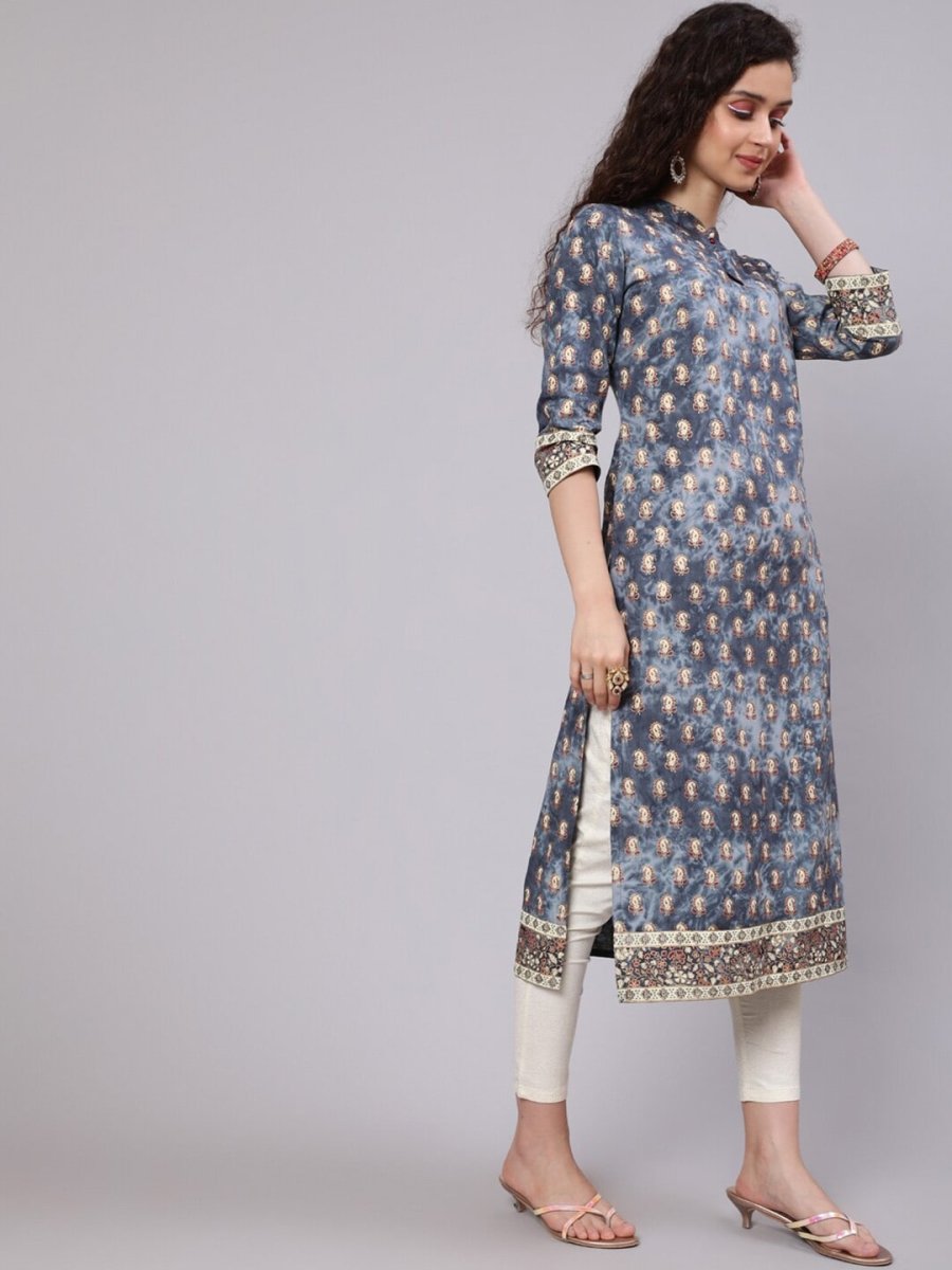 Aks Ethnic Motifs Printed Keyhole Neck Straight Kurta