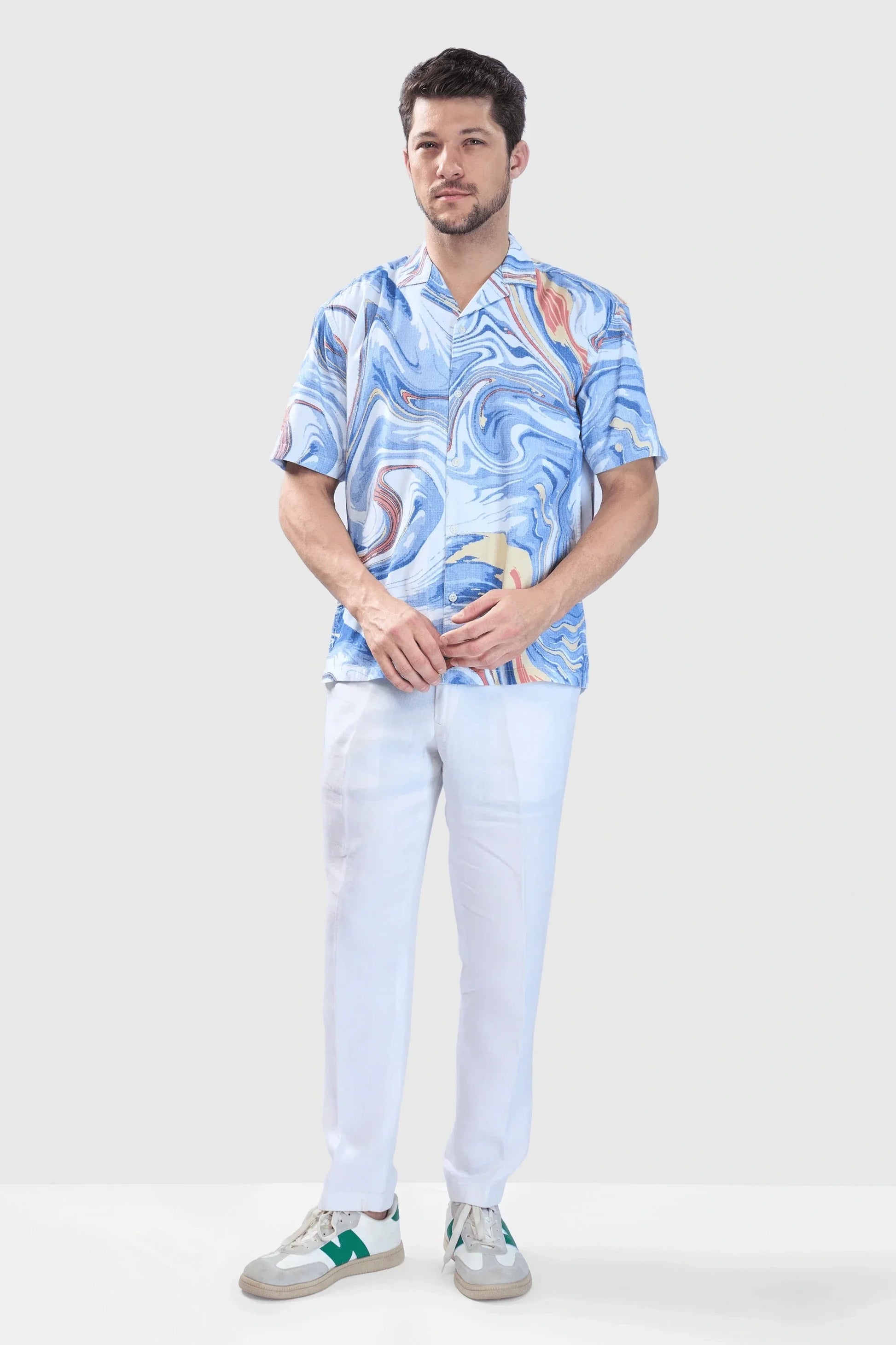Xkind Blue Fine Cord Drop Shoulder Printed Relaxed Fit Shirt  Grab2Buy Xkind Grab2Buy