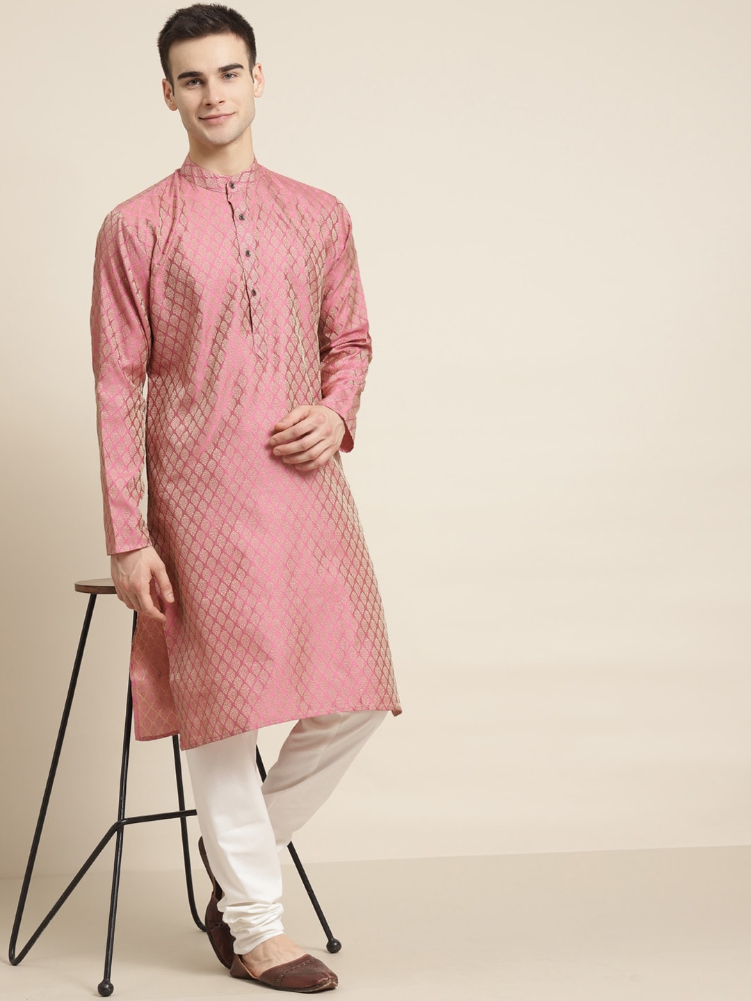 Sojanya Ethnic Motif Woven Design Mandarin Collar Straight Kurta With Churidar 