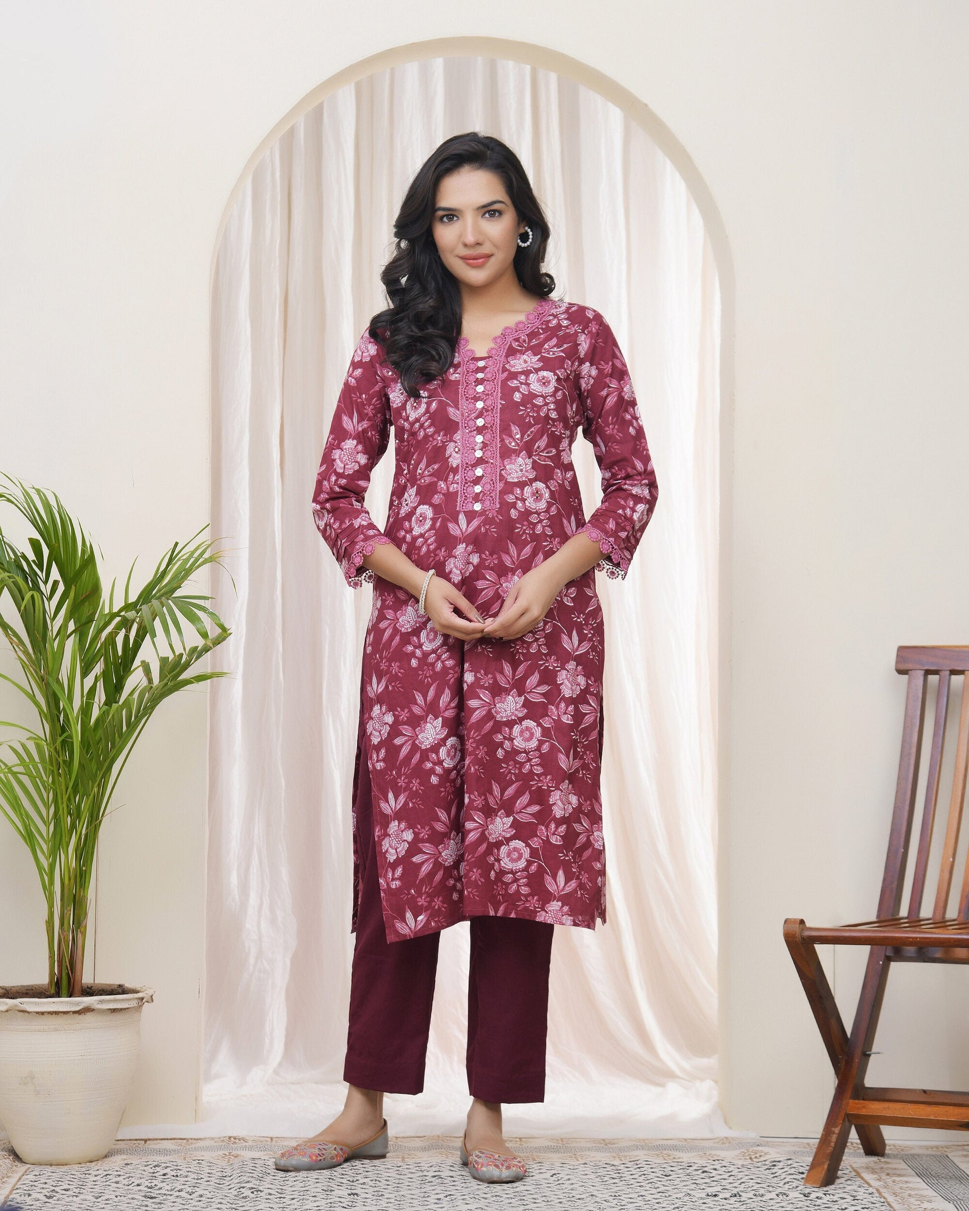 Vaasva Women Magenta Cotton Printed Straight Kurti | Grab2Buy