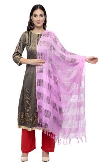 A R Silk Women's Cotton Window Check Baby Pink Regular Dupatta | Grab2Buy