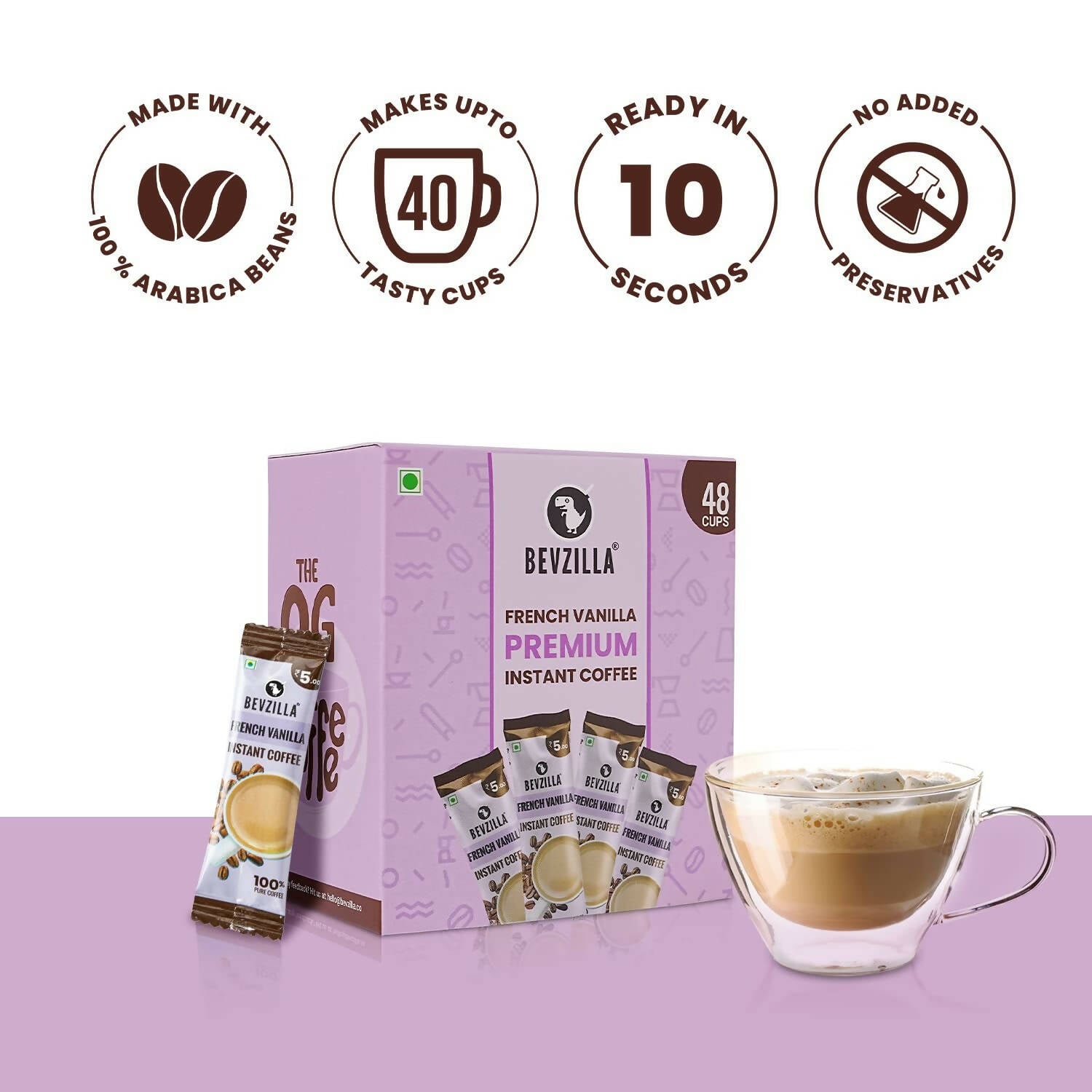Bevzilla Instant Coffee Powder Sachets (French Vanilla) 