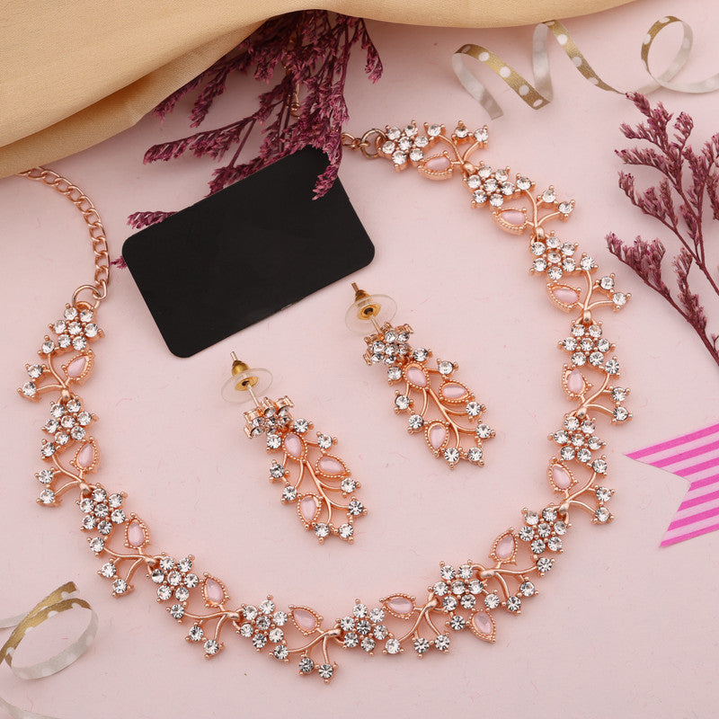 Tehzeeb Creations Brass, Stone, Crystal, Stainless Steel Gold-Polished Pink Jewel Set Tehzeeb Creations