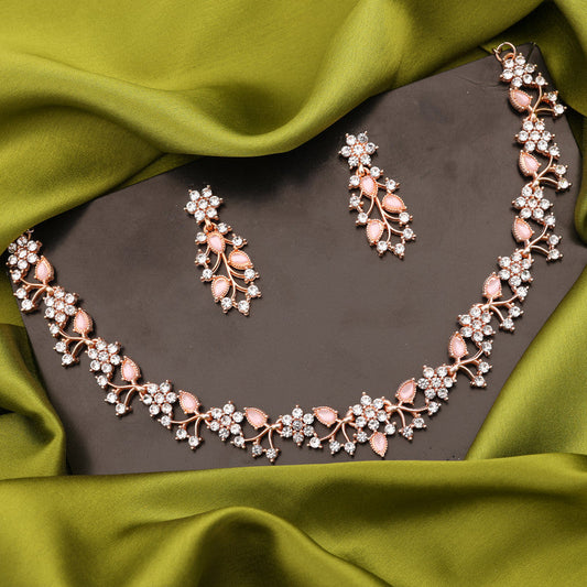 Tehzeeb Creations Brass, Stone, Crystal, Stainless Steel Gold-Polished Pink Jewel Set Tehzeeb Creations