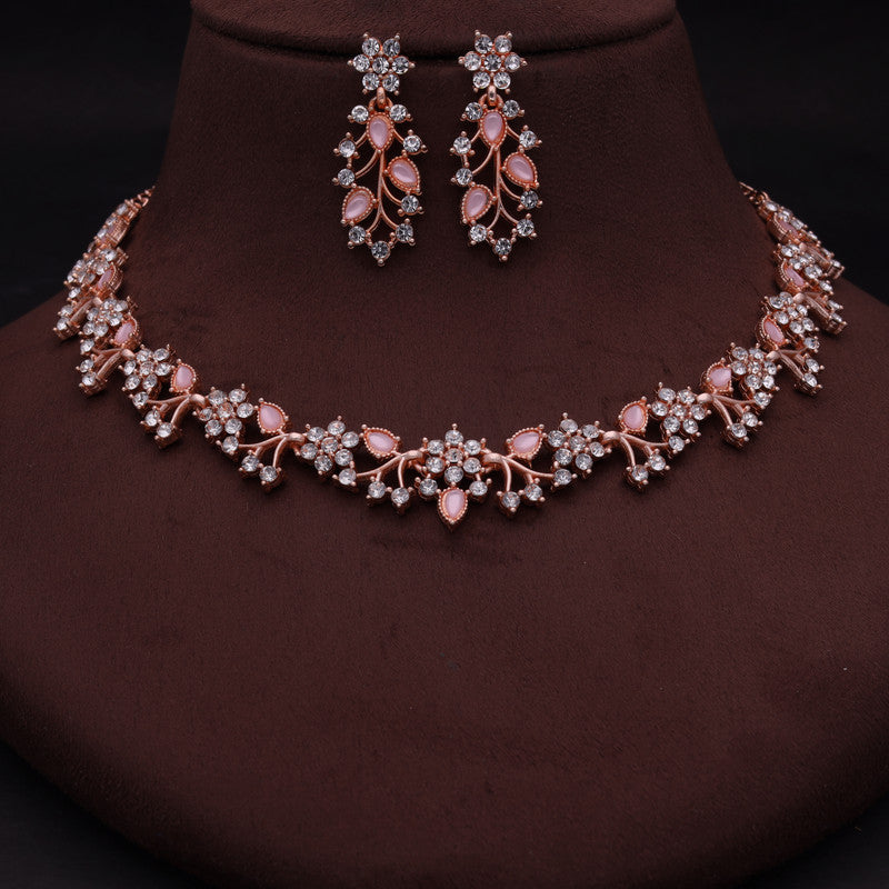 Tehzeeb Creations Brass, Stone, Crystal, Stainless Steel Gold-Polished Pink Jewel Set Tehzeeb Creations