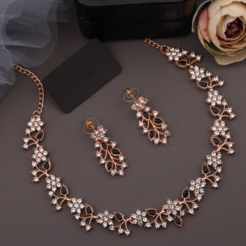 Tehzeeb Creations Brass, Stone, Crystal, Stainless Steel Gold-Polished Black Jewel Set Tehzeeb Creations