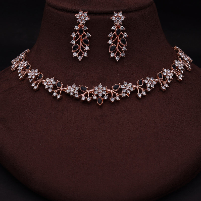 Tehzeeb Creations Brass, Stone, Crystal, Stainless Steel Gold-Polished Black Jewel Set Tehzeeb Creations