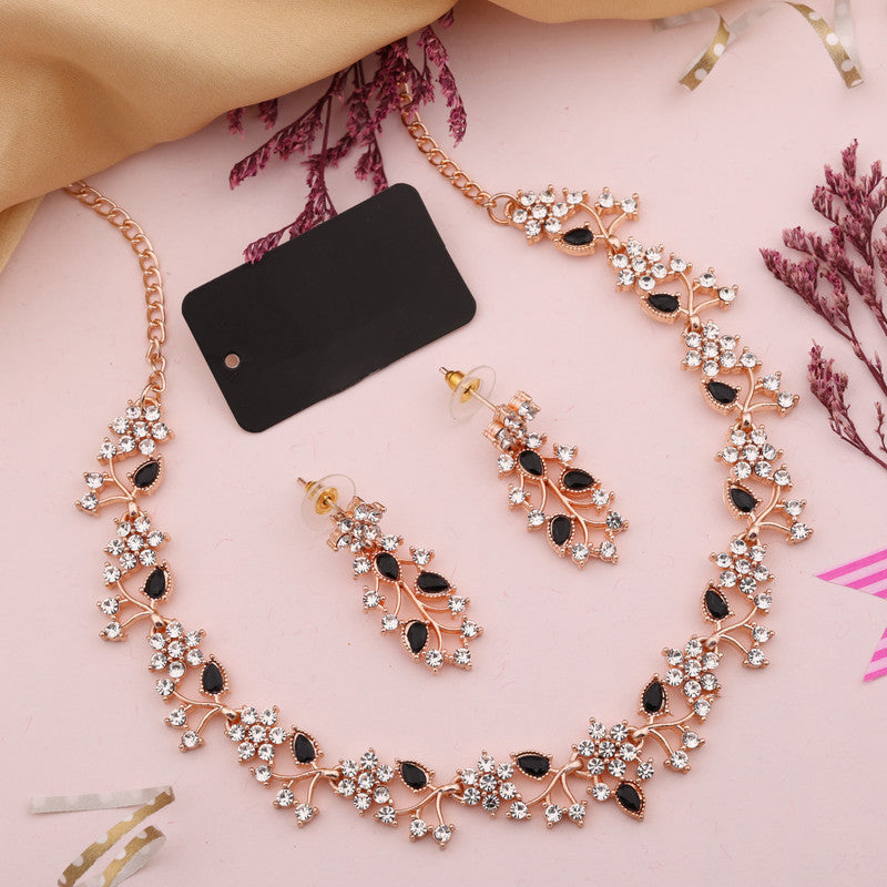 Tehzeeb Creations Brass, Stone, Crystal, Stainless Steel Gold-Polished Black Jewel Set Tehzeeb Creations