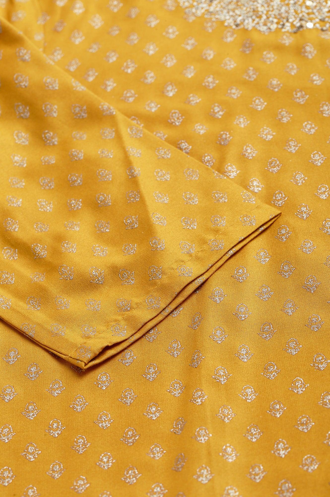 W for Woman Mustard Printed kurta With Metallic Embroidery