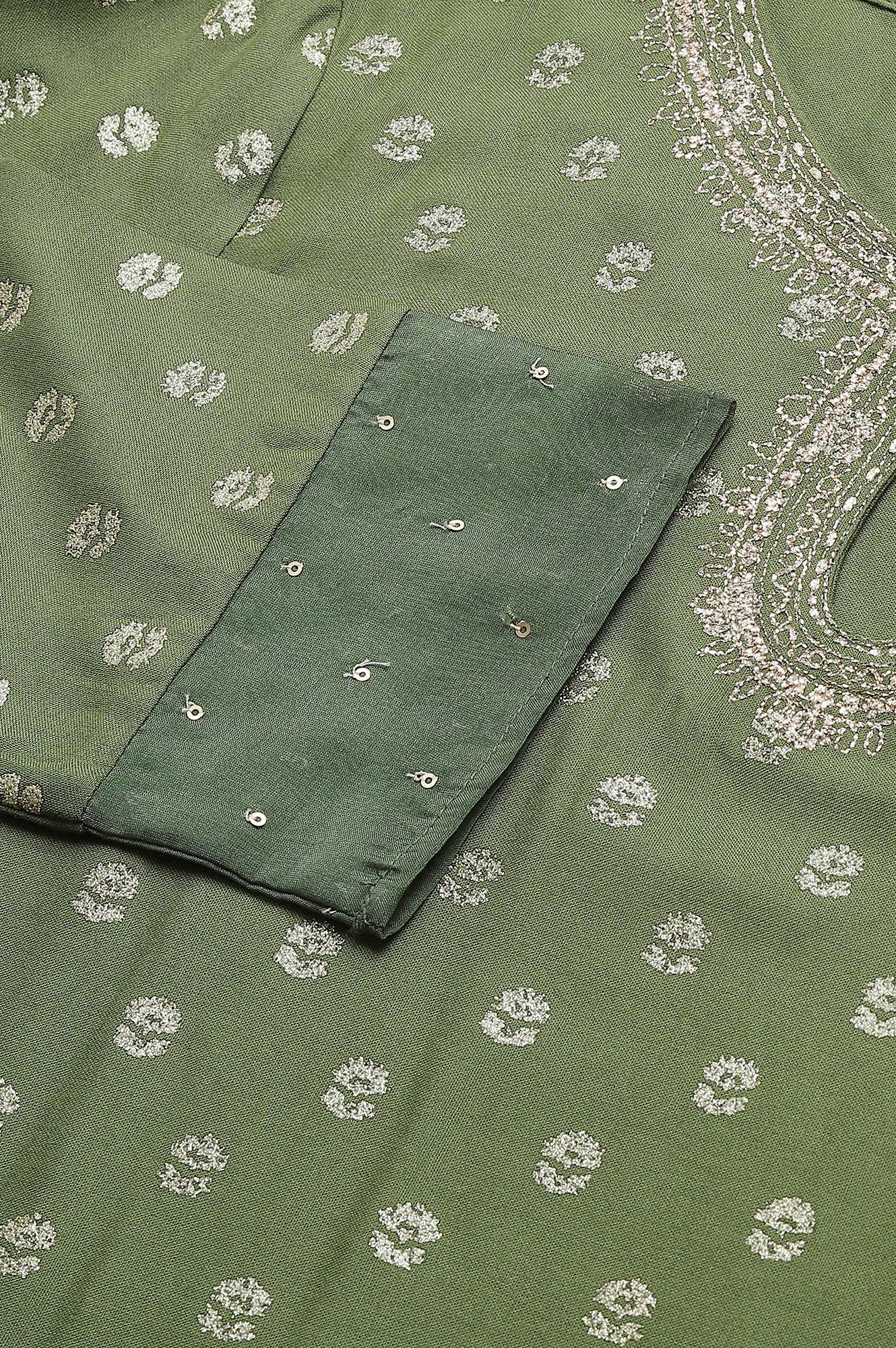 W for Woman Olive Green Printed kurta With Embroidery And Sequins