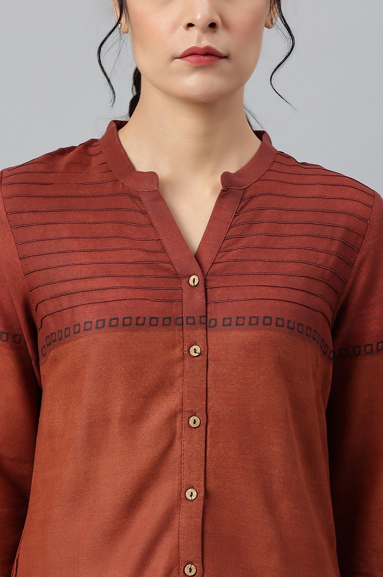 W for Woman Red Pintuck Colour Block kurta
