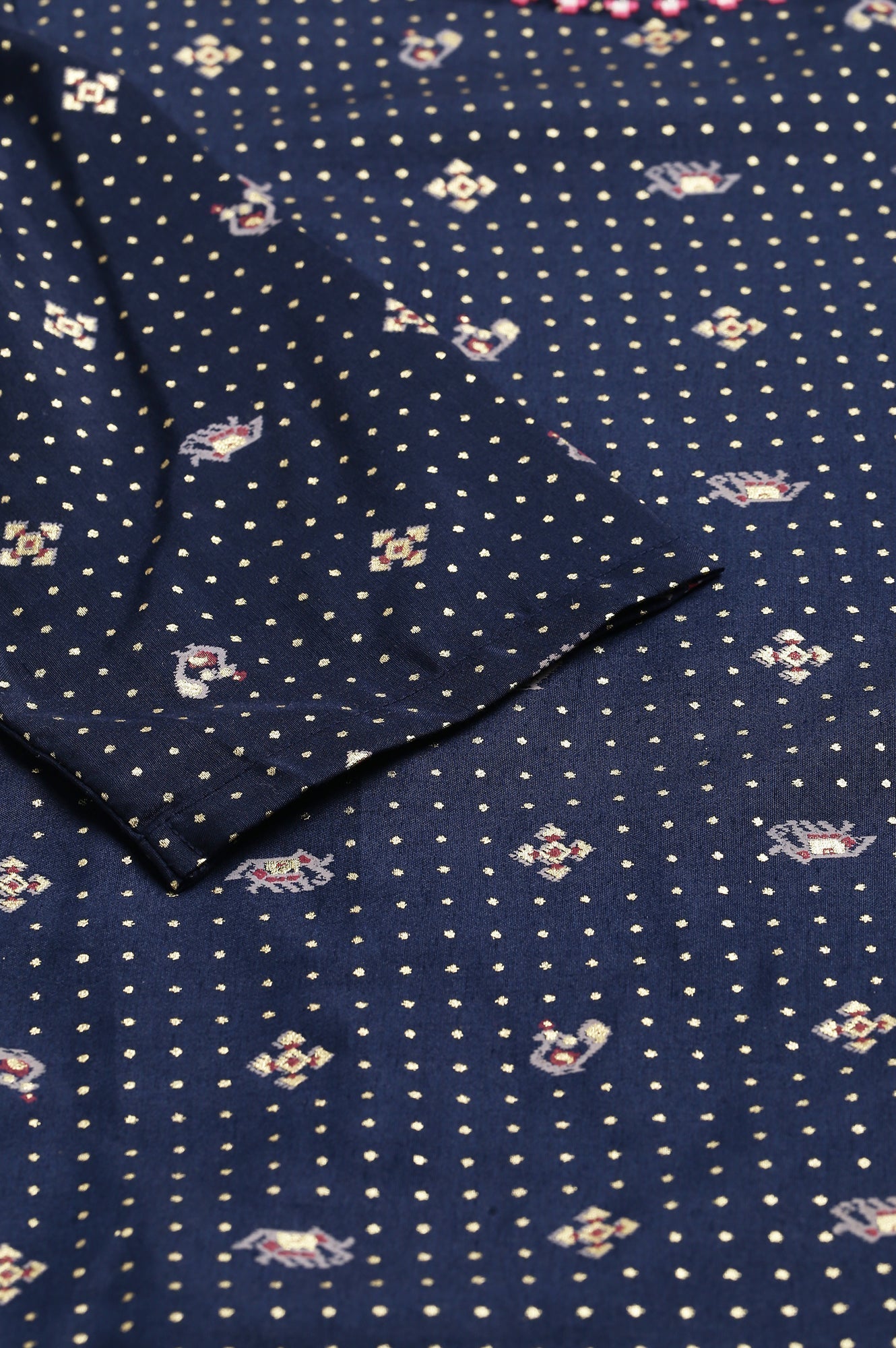 W for Woman Navy Blue Printed A-Line kurta With Embroidery