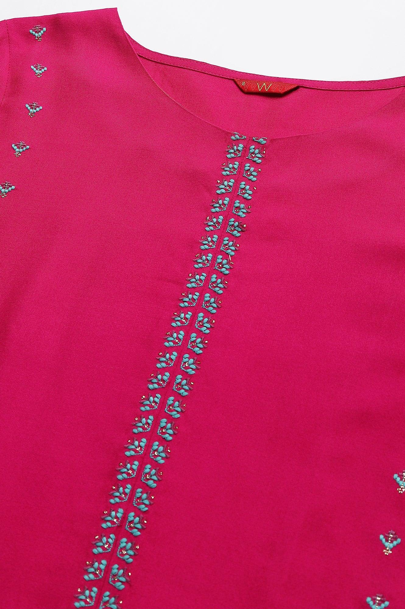 W for Woman Dark Pink Embroidered A-Line kurta