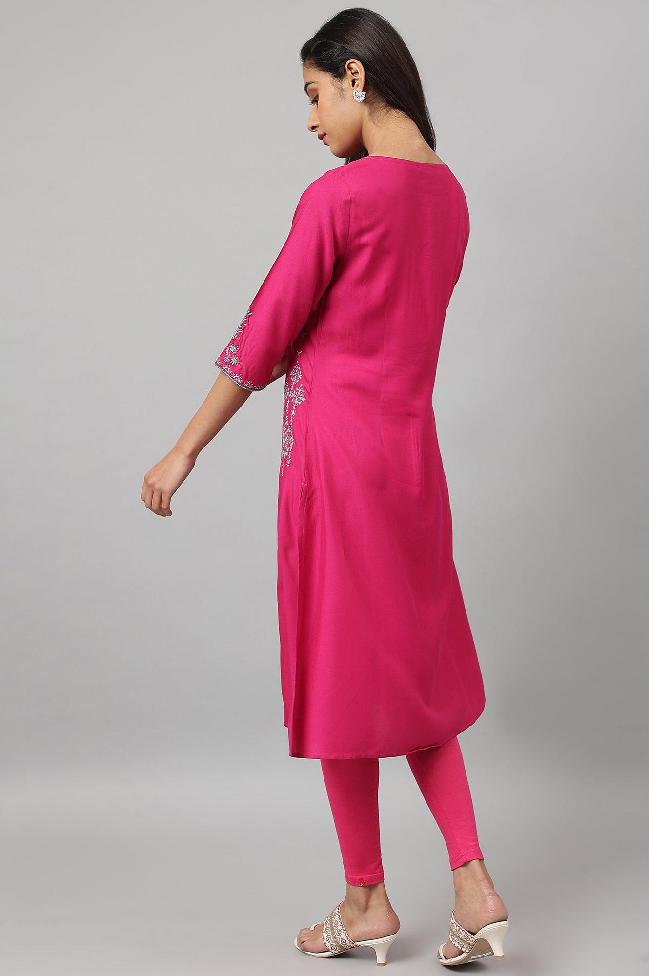 W for Woman Dark Pink Embroidered A-Line kurta