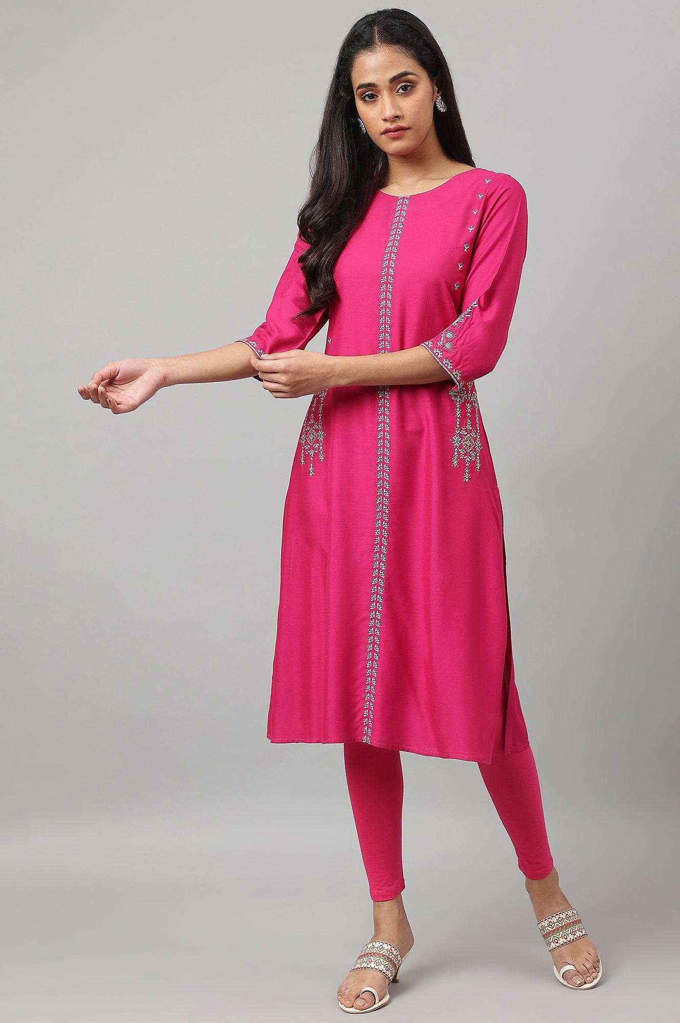 W for Woman Dark Pink Embroidered A-Line kurta