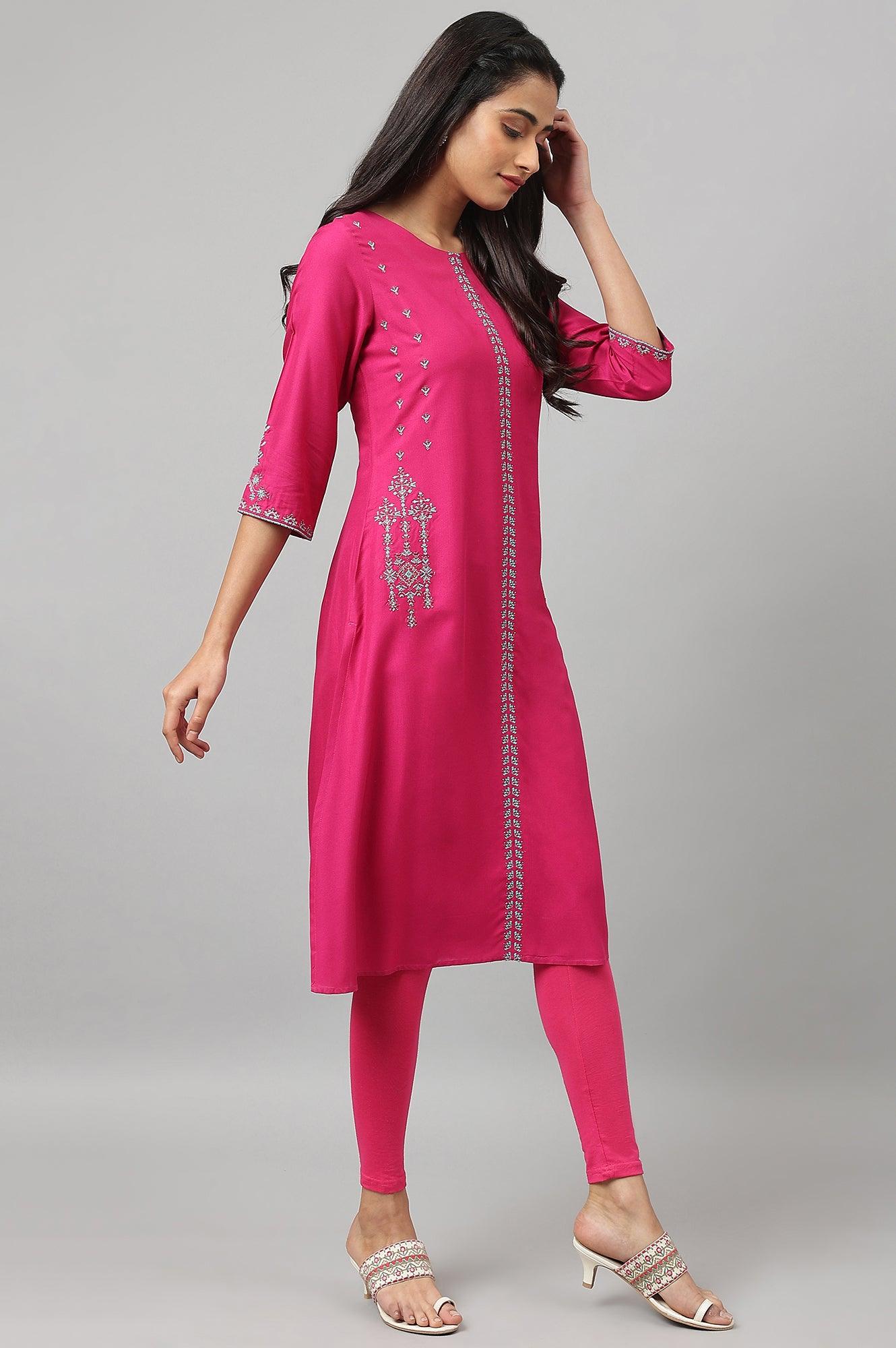 W for Woman Dark Pink Embroidered A-Line kurta