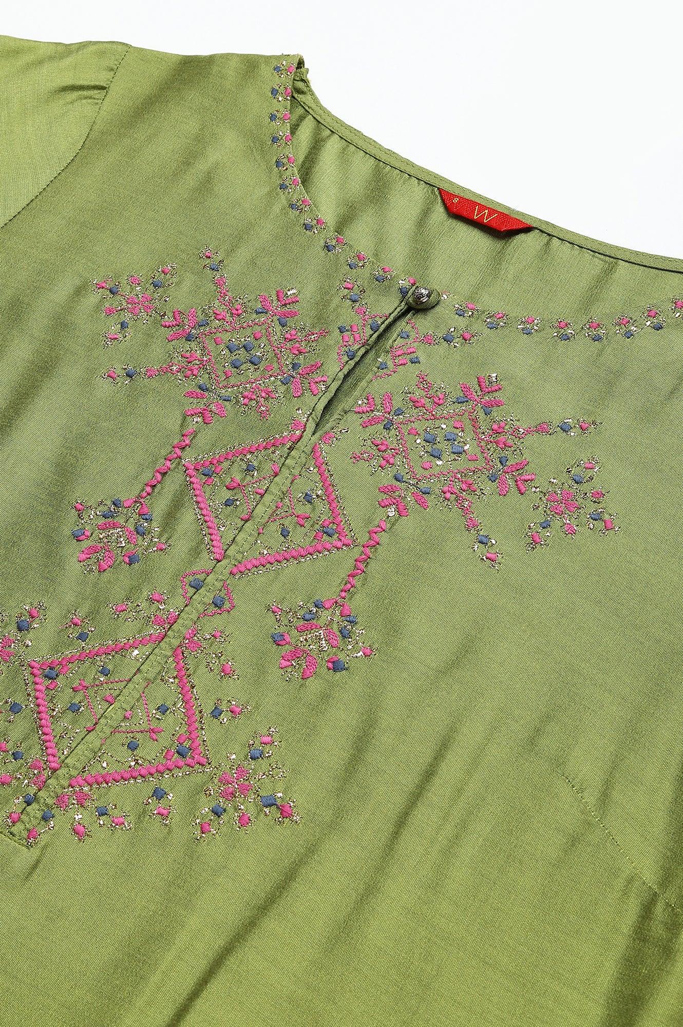 W for Woman Olive Embroidered Straight kurta