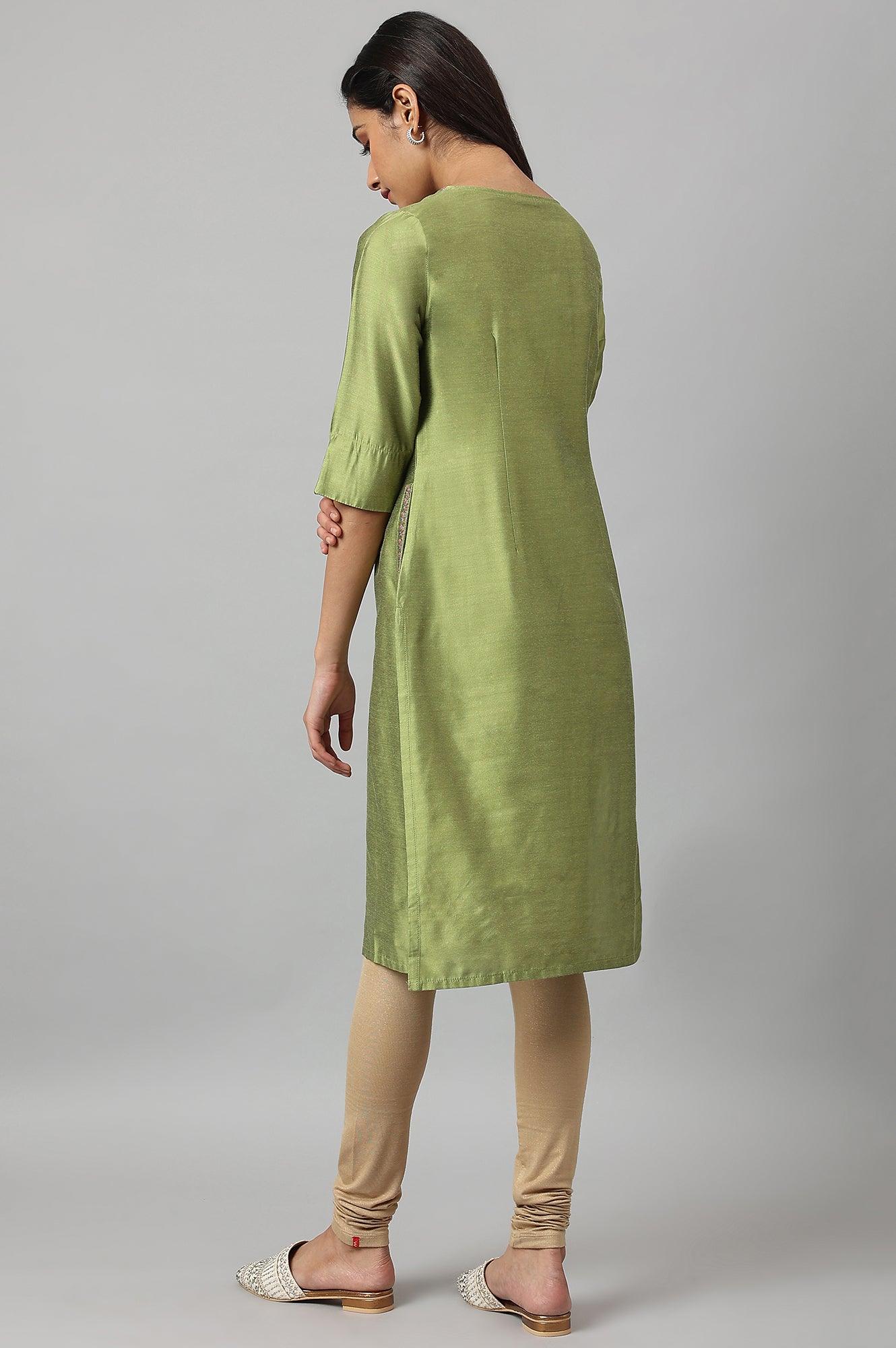 W for Woman Olive Embroidered Straight kurta