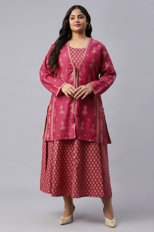 W for Woman Dark Pink Plus Size Glitter Dress With Short Jacket