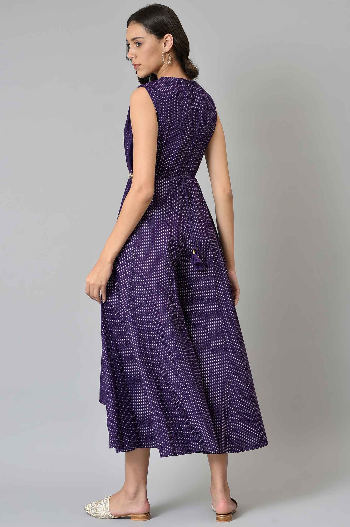 W for Woman Purple Gillet Jumpsuit With Embellished Belt