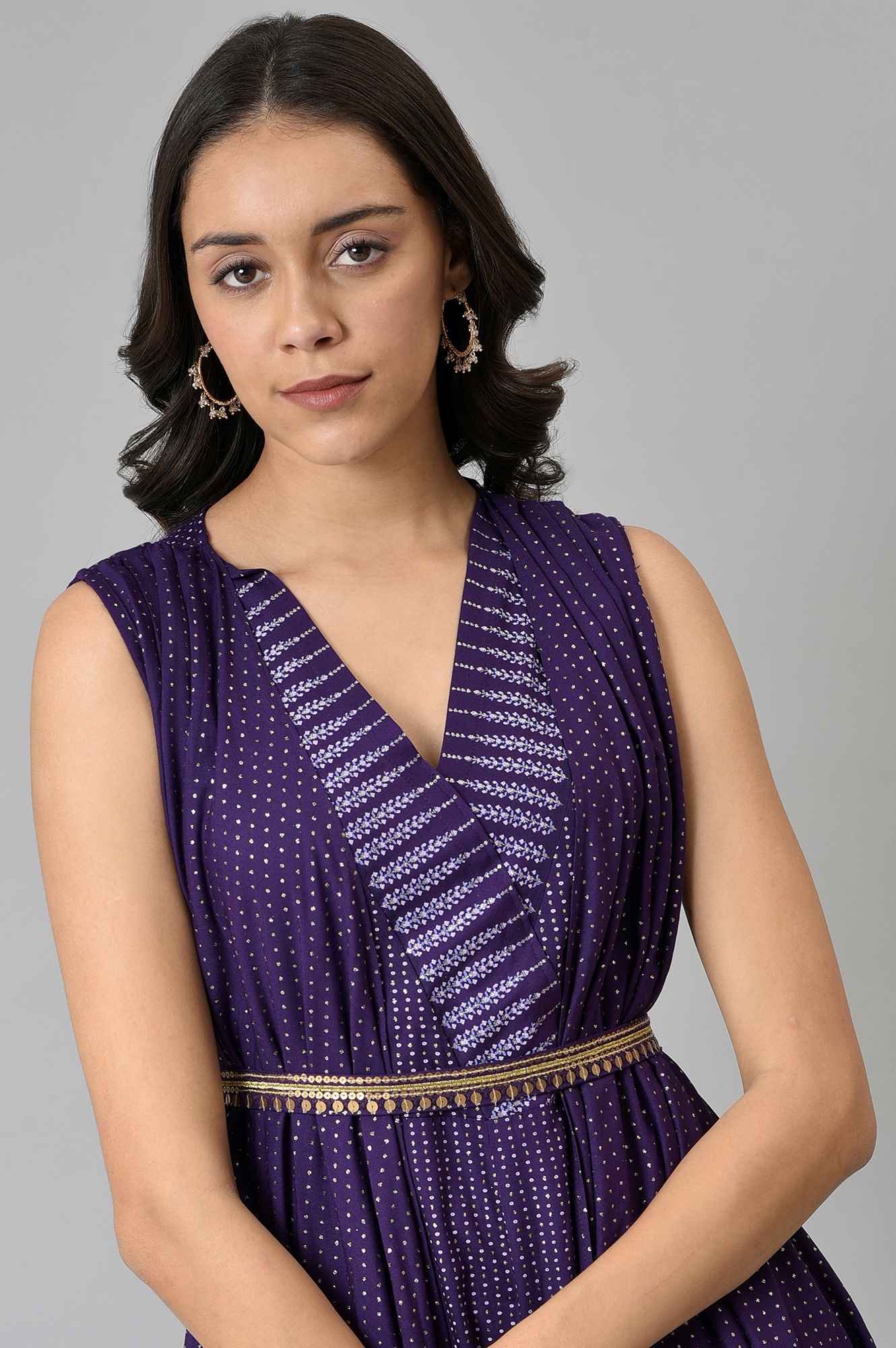 W for Woman Purple Gillet Jumpsuit With Embellished Belt