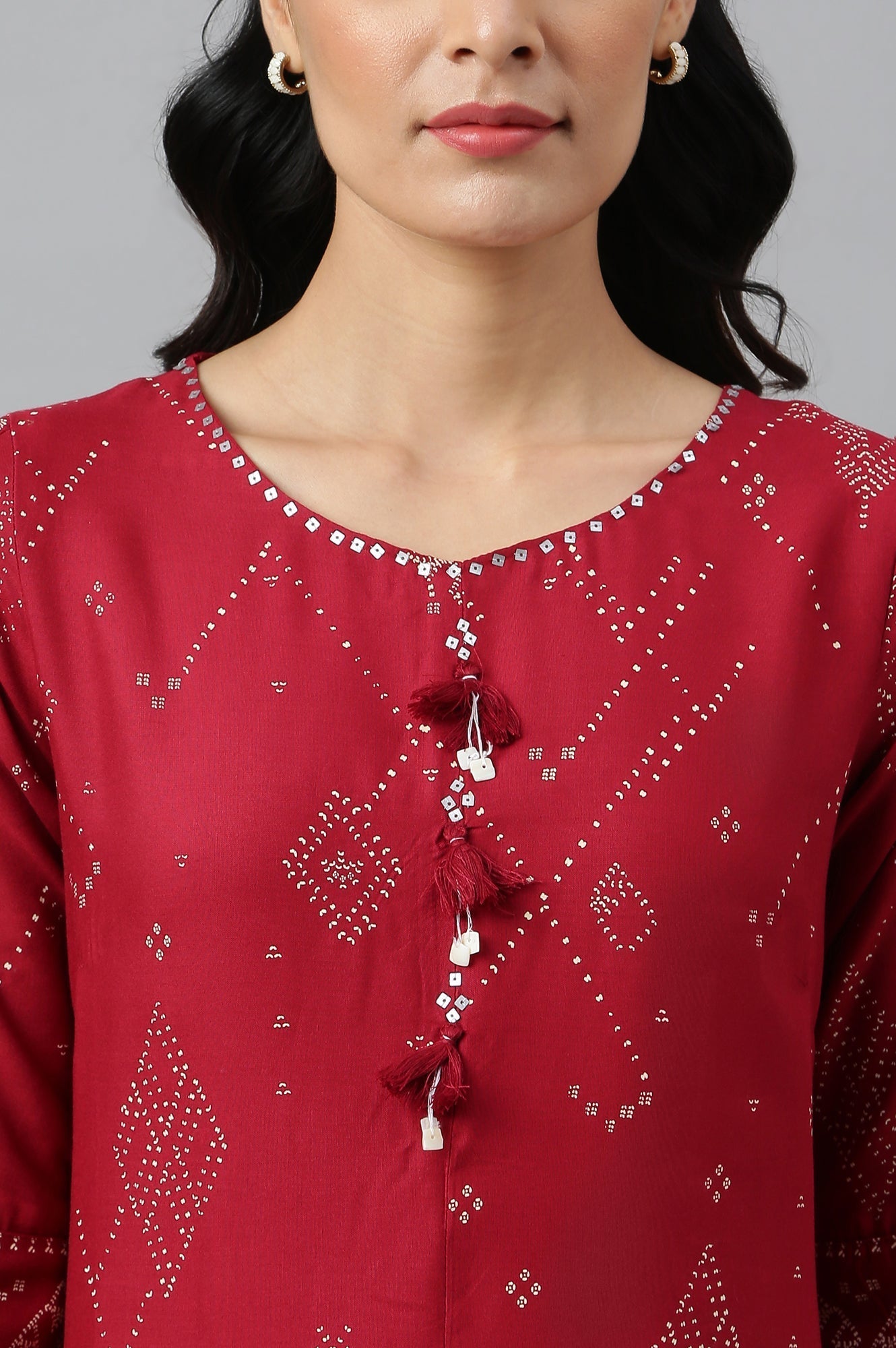 W for Woman Maroon Shells A-line Kurta and Parallel Pant Set