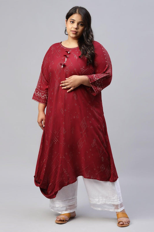 W for Woman Plus Size Maroon Cowl Hemline kurta With Shell Detail