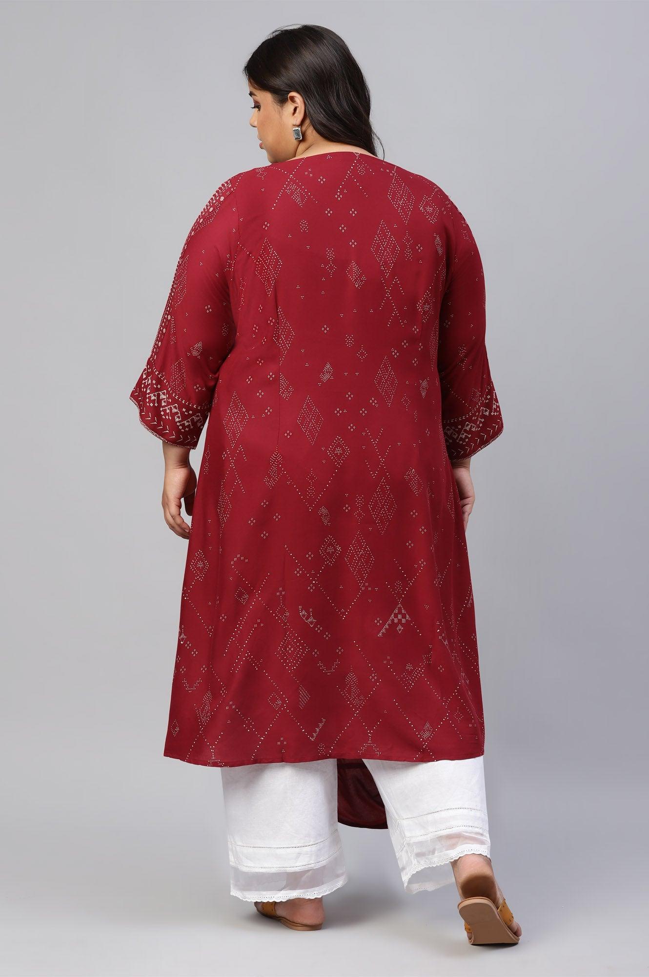 W for Woman Plus Size Maroon Cowl Hemline kurta With Shell Detail