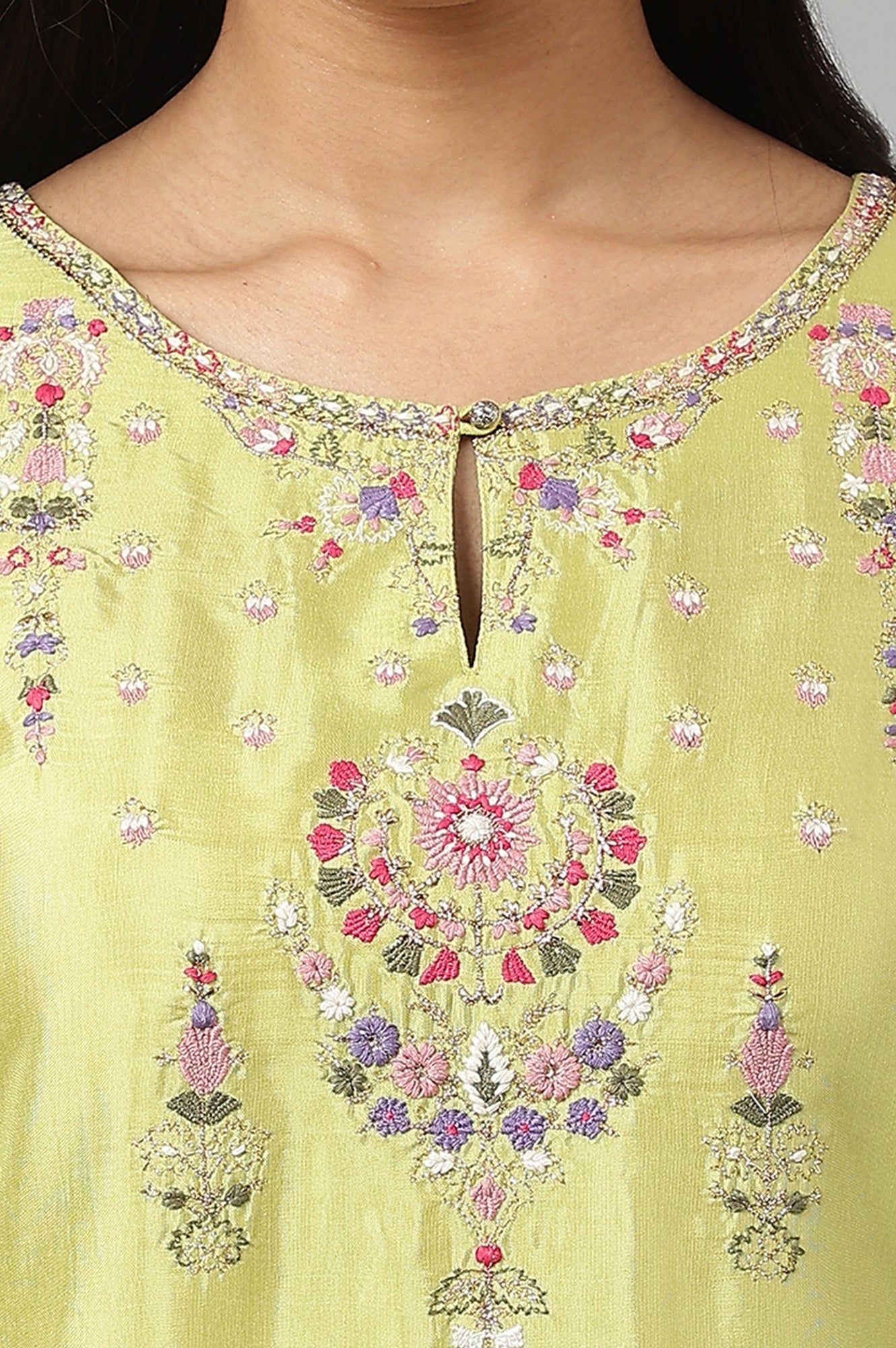 W for Woman Green Embroidered A-Line kurta
