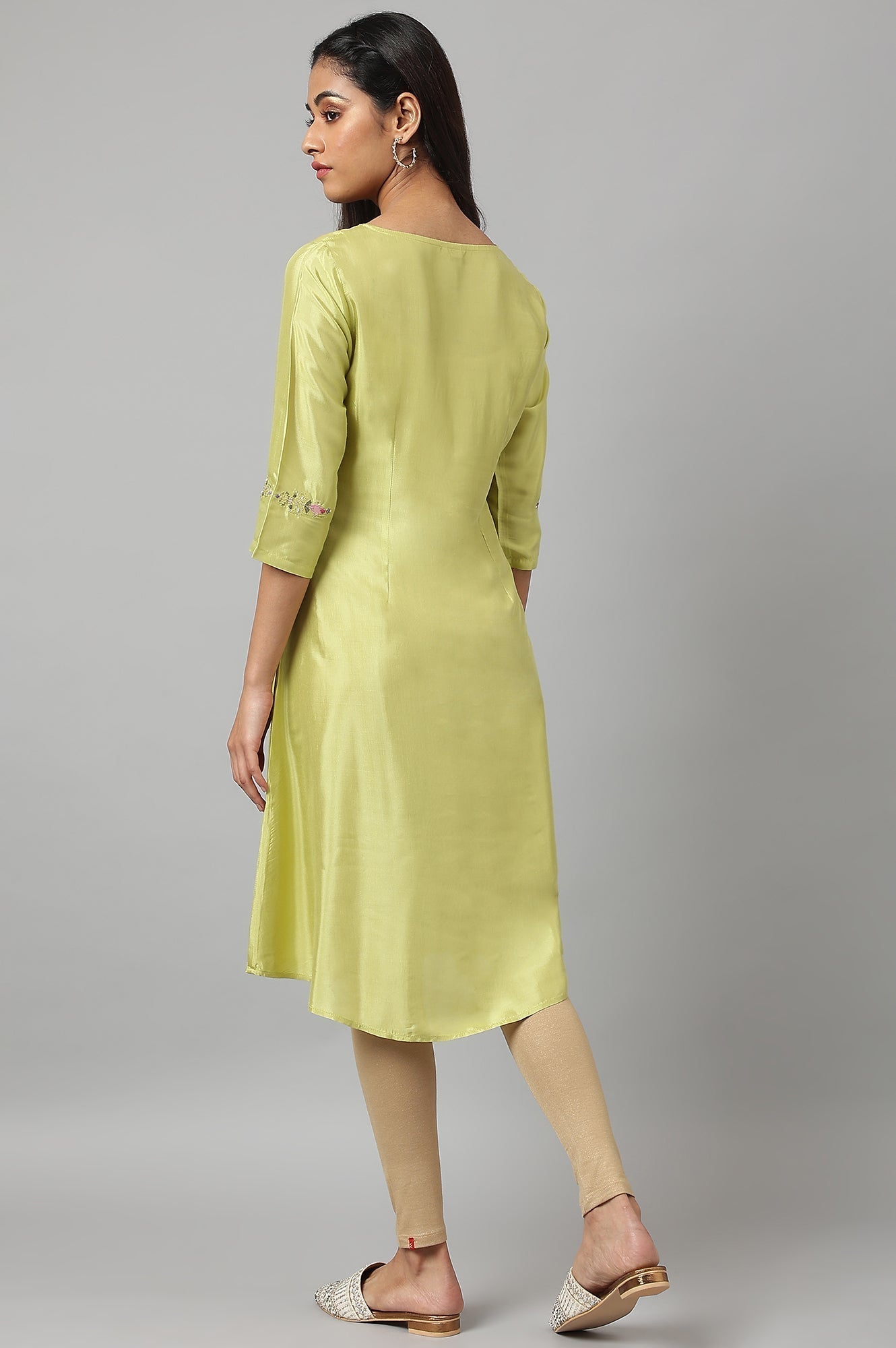 W for Woman Green Embroidered A-Line Kurta